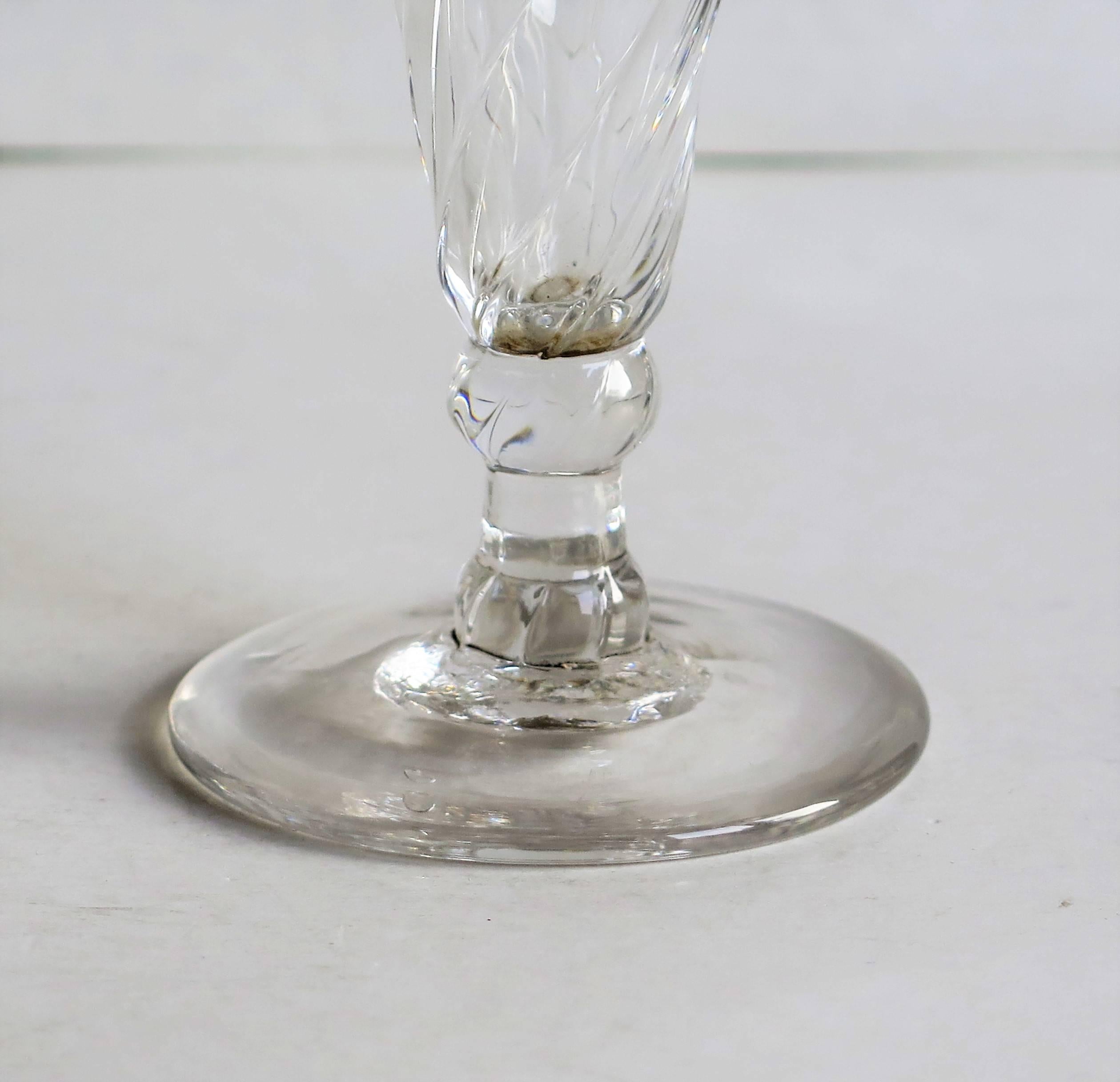 18th Century Mid-Georgian, Dwarf Ale Drinking Glass, Wrythen Bowl, Handblown, circa 1760