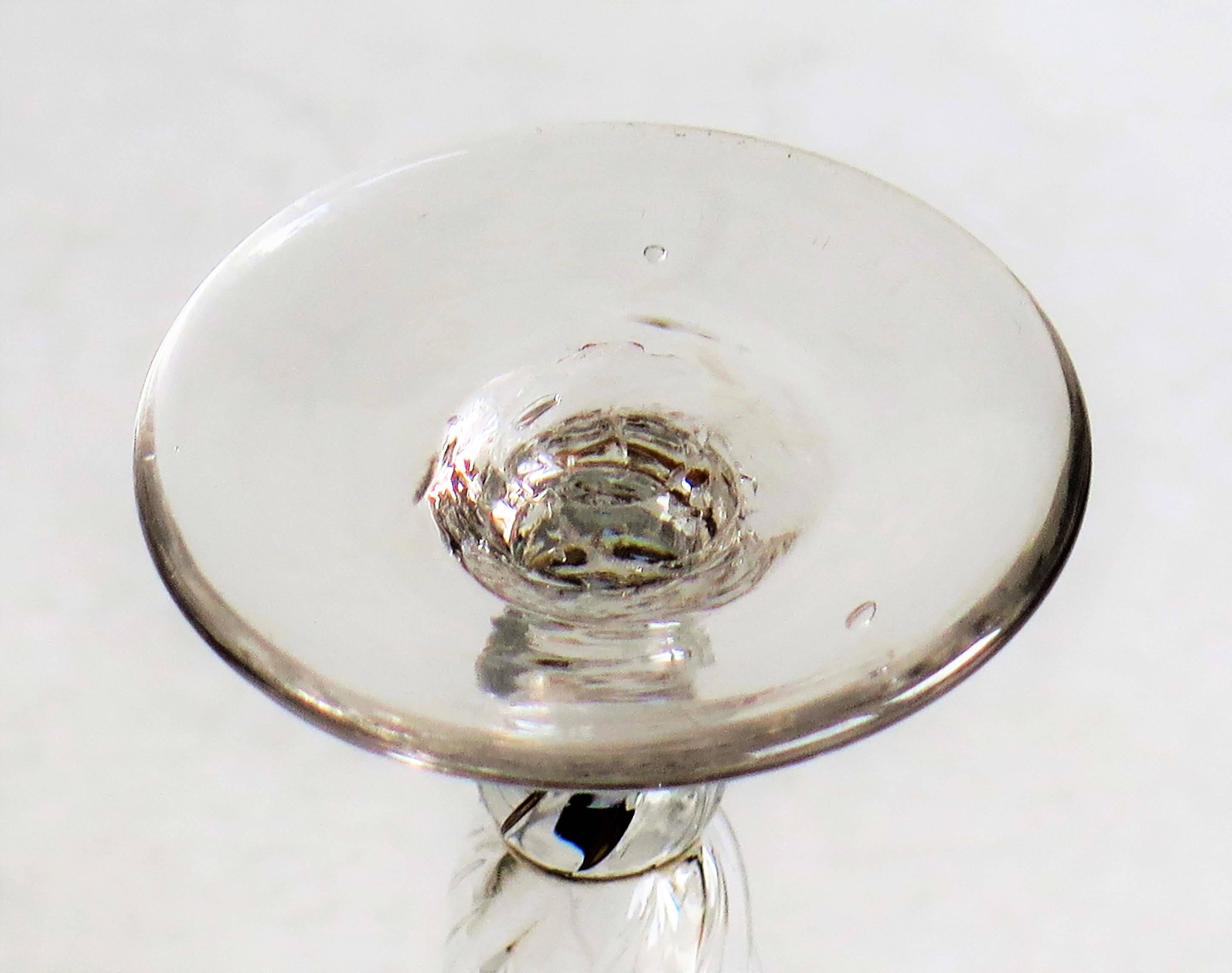 Mid-Georgian, Dwarf Ale Drinking Glass, Wrythen Bowl, Handblown, circa 1760 2