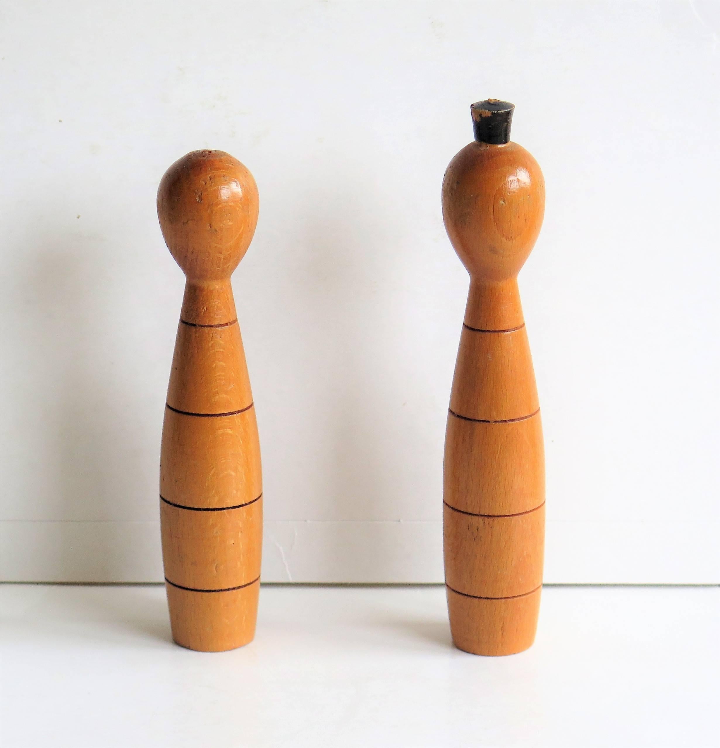 Turned Indoor Carpet Skittles Game, Nine-Pin, Two Balls and Stand, circa 1930s