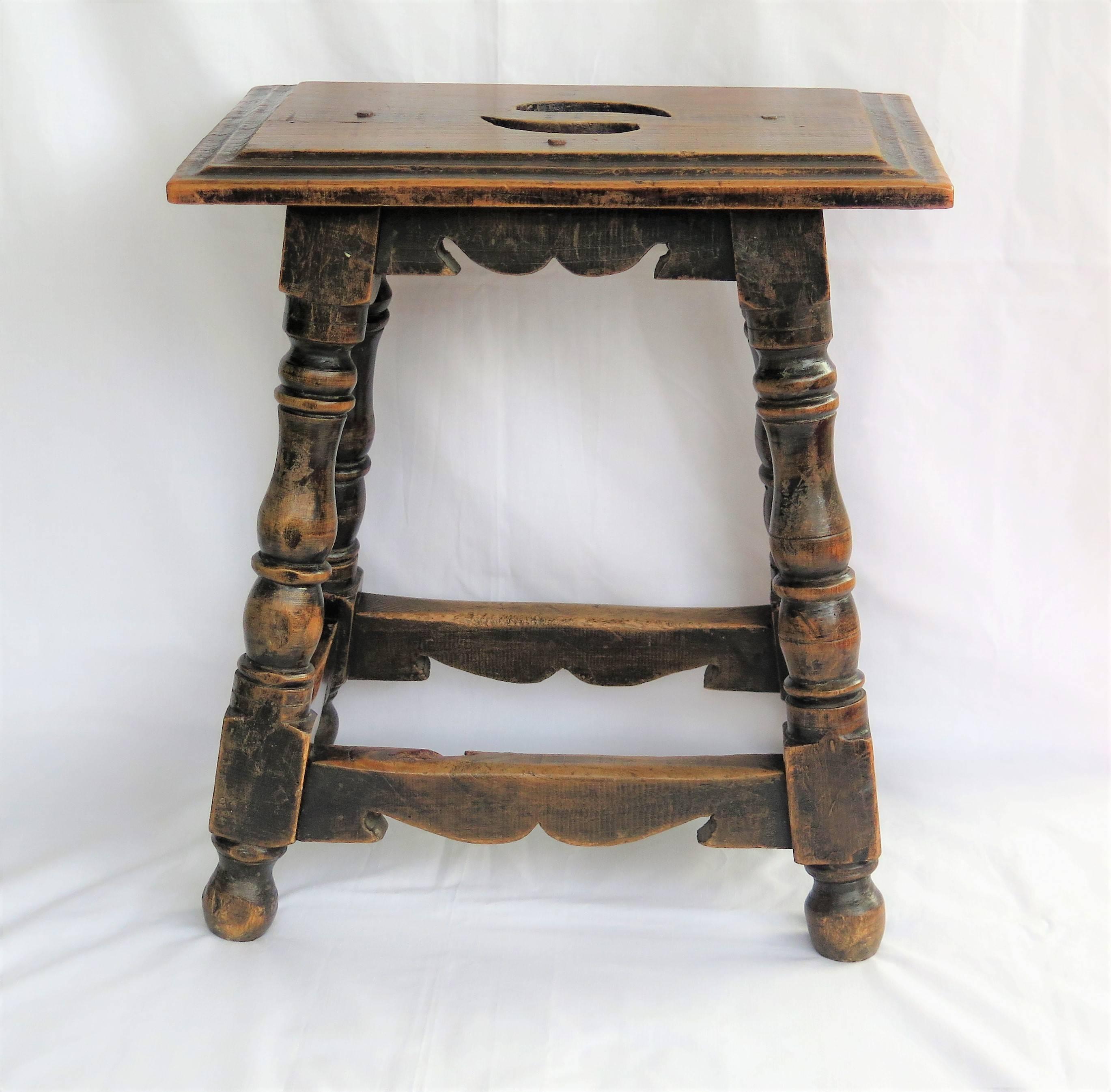 19th Century Walnut Stool Jointed and pegged with turned Legs, French Ca 1830 In Good Condition In Lincoln, Lincolnshire