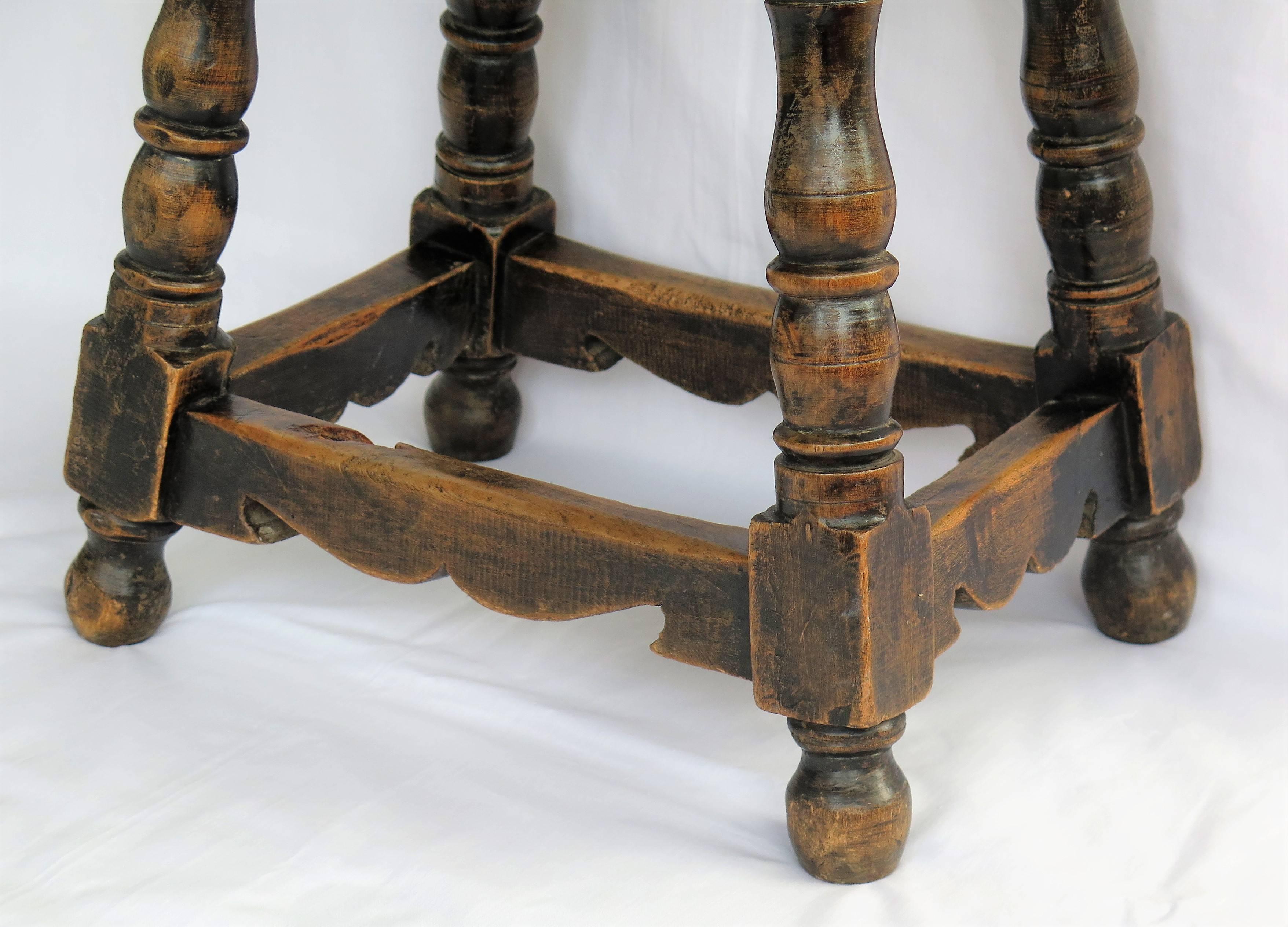 19th Century Walnut Stool Jointed and pegged with turned Legs, French Ca 1830 3