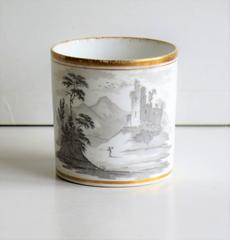 Georgian, Spode Porcelain Coffee Can, Bat Printed Landscape Ptn. 557, circa 1810