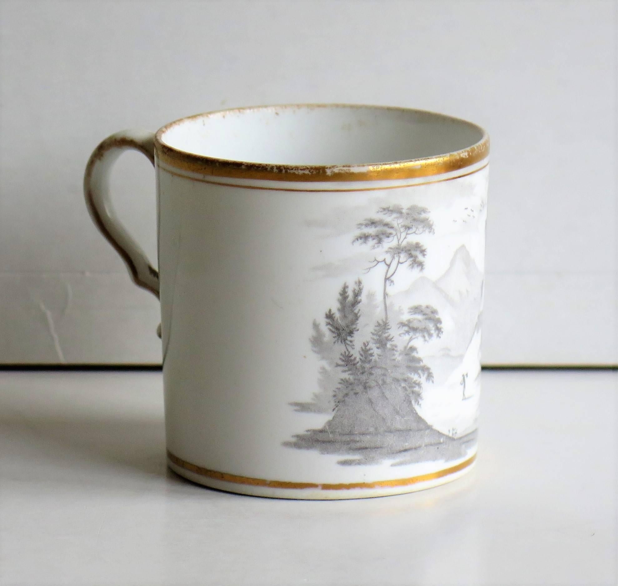 English Georgian, Spode Porcelain Coffee Can, Bat Printed Landscape Ptn. 557, circa 1810