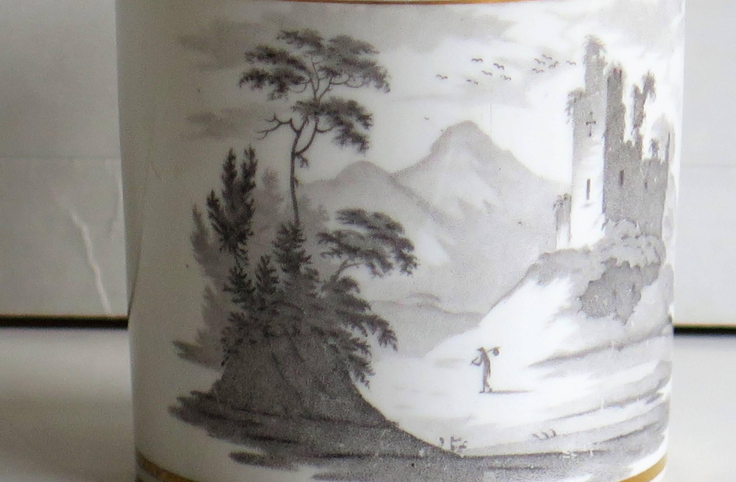 19th Century Georgian, Spode Porcelain Coffee Can, Bat Printed Landscape Ptn. 557, circa 1810