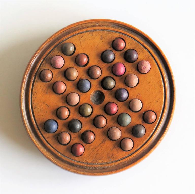 19th Century Travelling Solitaire Marble Board Game, with 32 Handmade