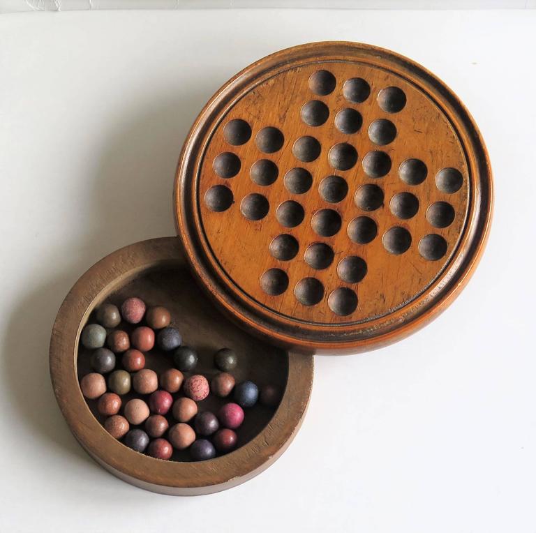 19th Century Travelling Solitaire Marble Board Game, with 32 Handmade