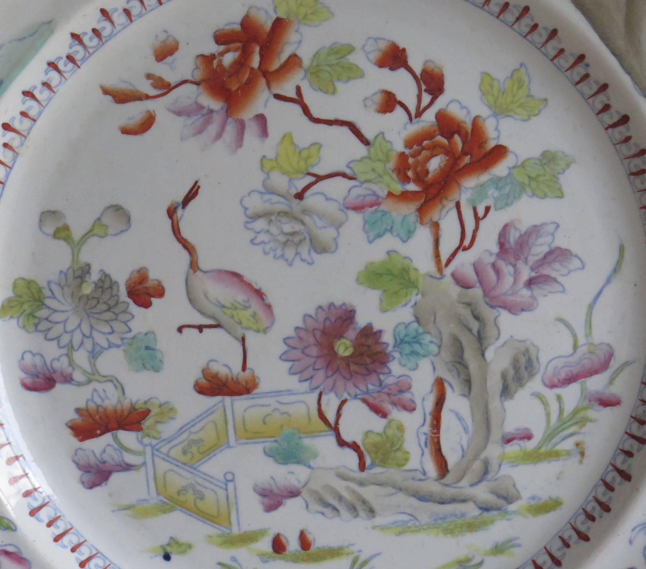 Chinoiserie Georgian Davenport Ironstone Dinner Plate Hand Painted Pattern 27, Circa 1810