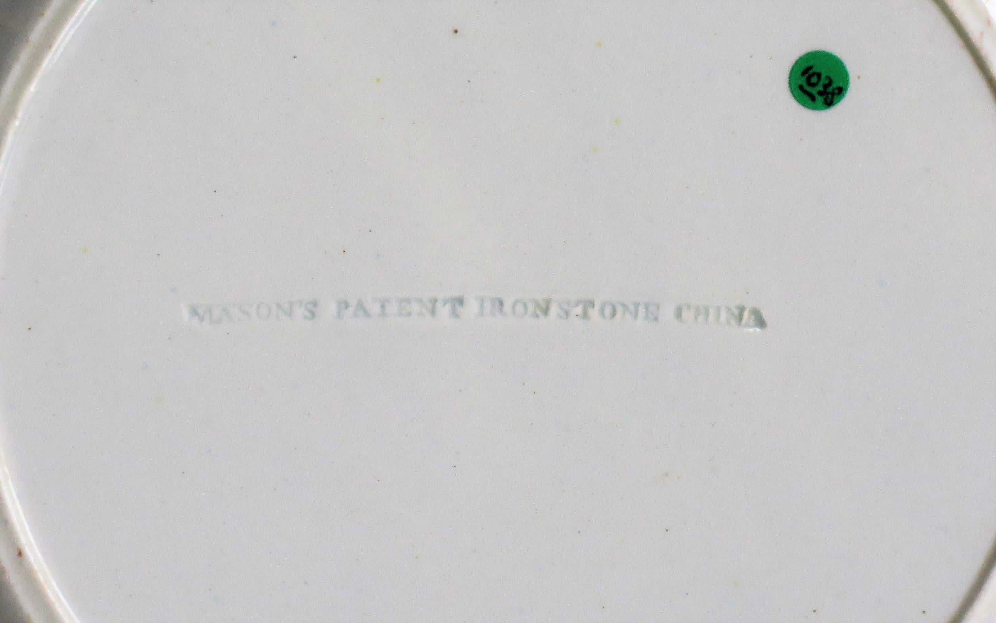 Rare Mason's Ironstone Six Dinner Plates, Water Lily Pattern, Set #1, circa 1815 3
