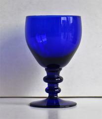 Wine Drinking Glass, "Bristol Blue", Double Knopped Stem, Mid-19th Century