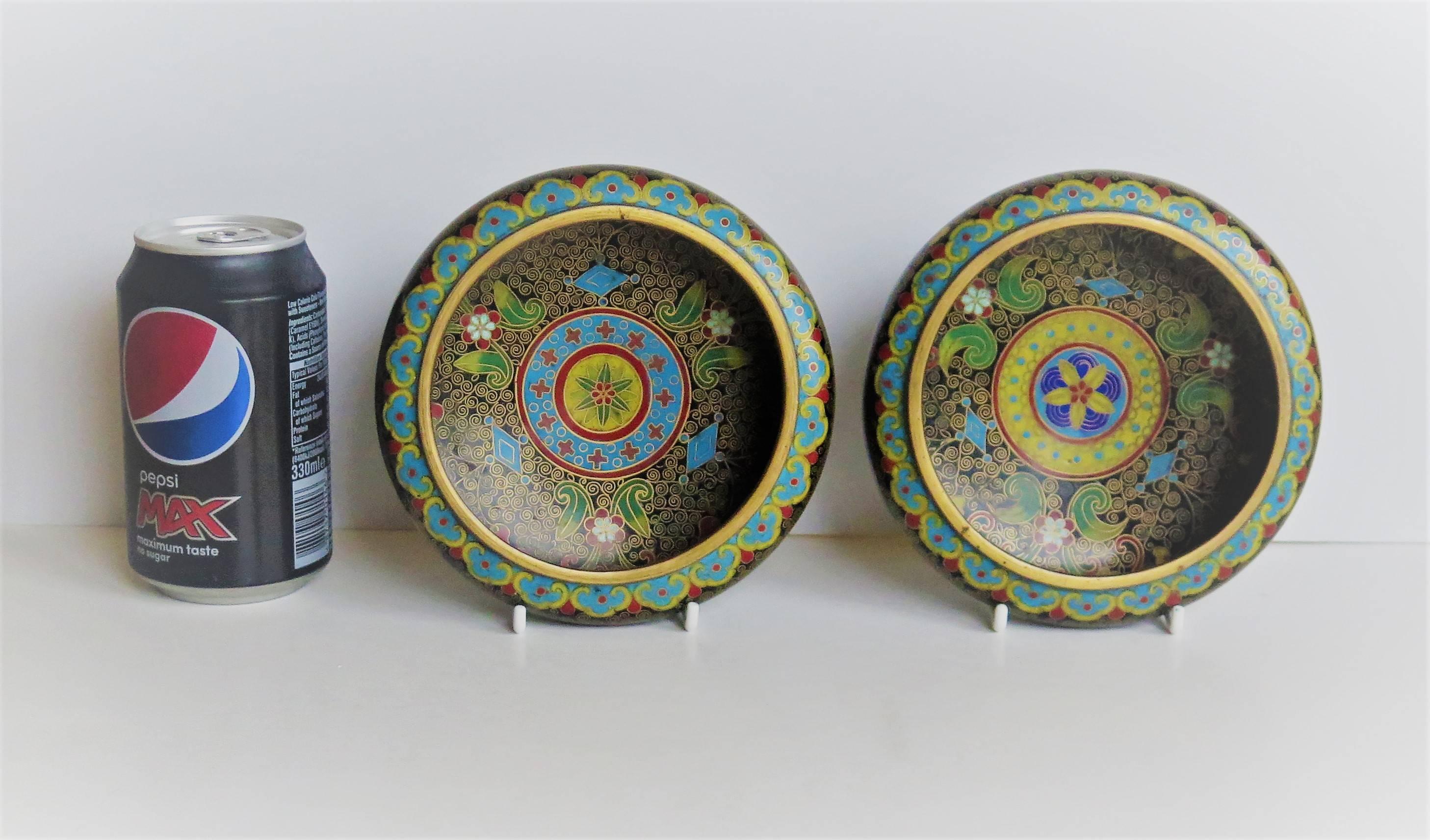 PAIR of Chinese Cloisonné Bowls with Ruji head borders, Qing Circa 1840 2