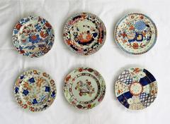 Six Mason's Ironstone Dinner Plates, Harlequin Set, Some Very Rare, circa 1815