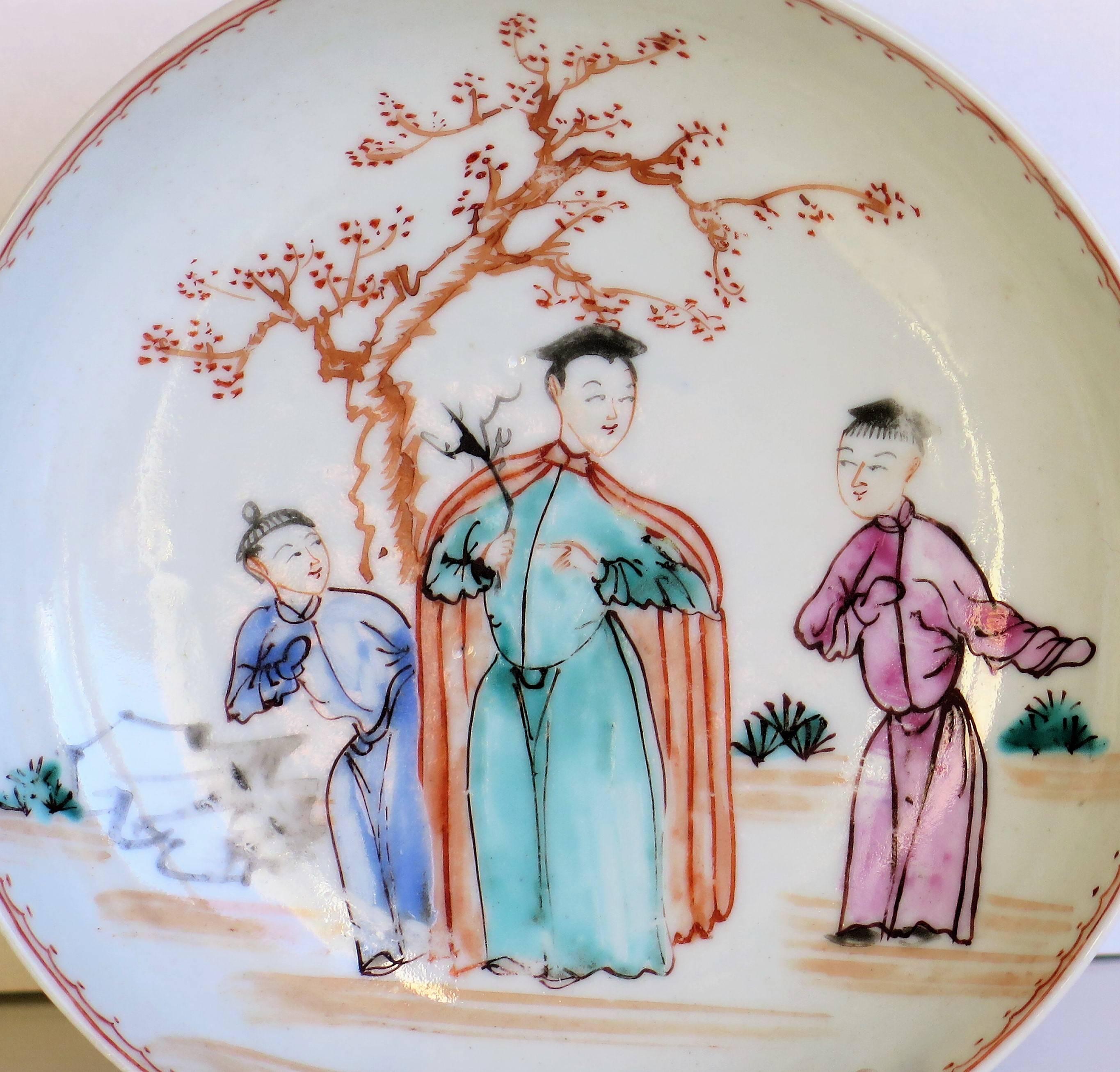 Hand-Painted 18th C Chinese Porcelain Saucer Dish or Plate, Qing Qianlong Circa 1760