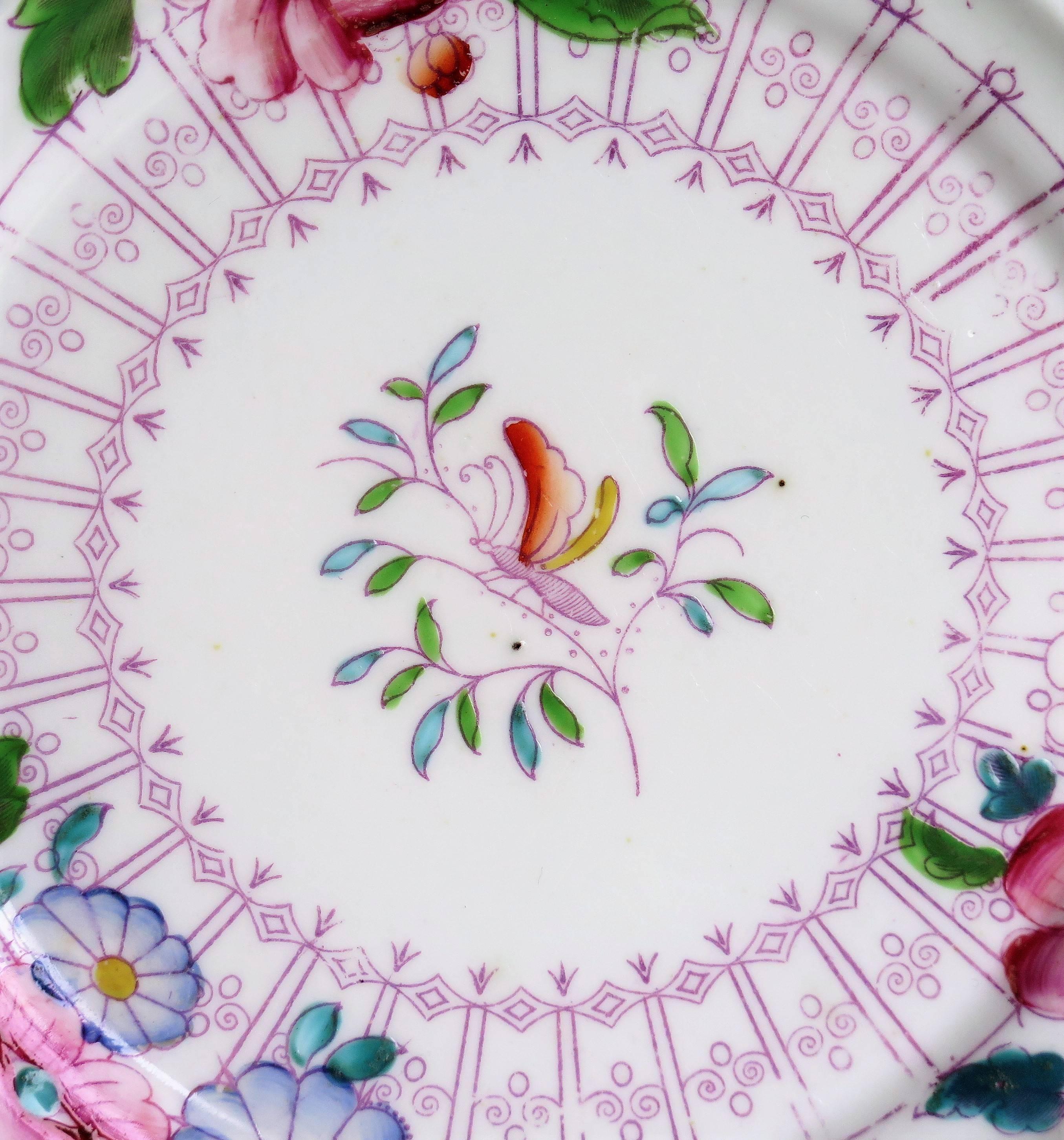 19th Century Staffordshire Serving Dish or Plate Hand-Painted Porcelain, English circa 1825