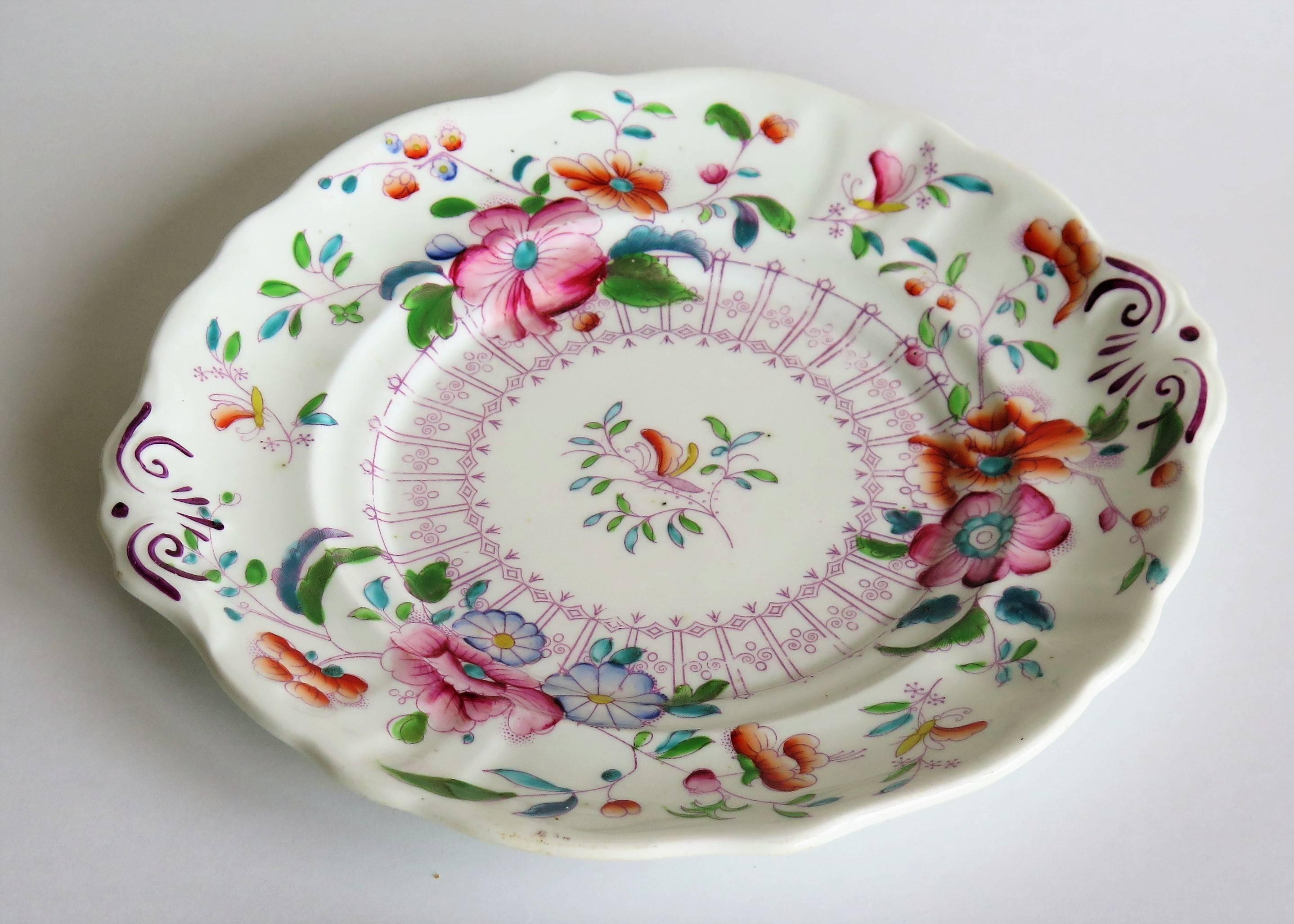 Staffordshire Serving Dish or Plate Hand-Painted Porcelain, English circa 1825 1