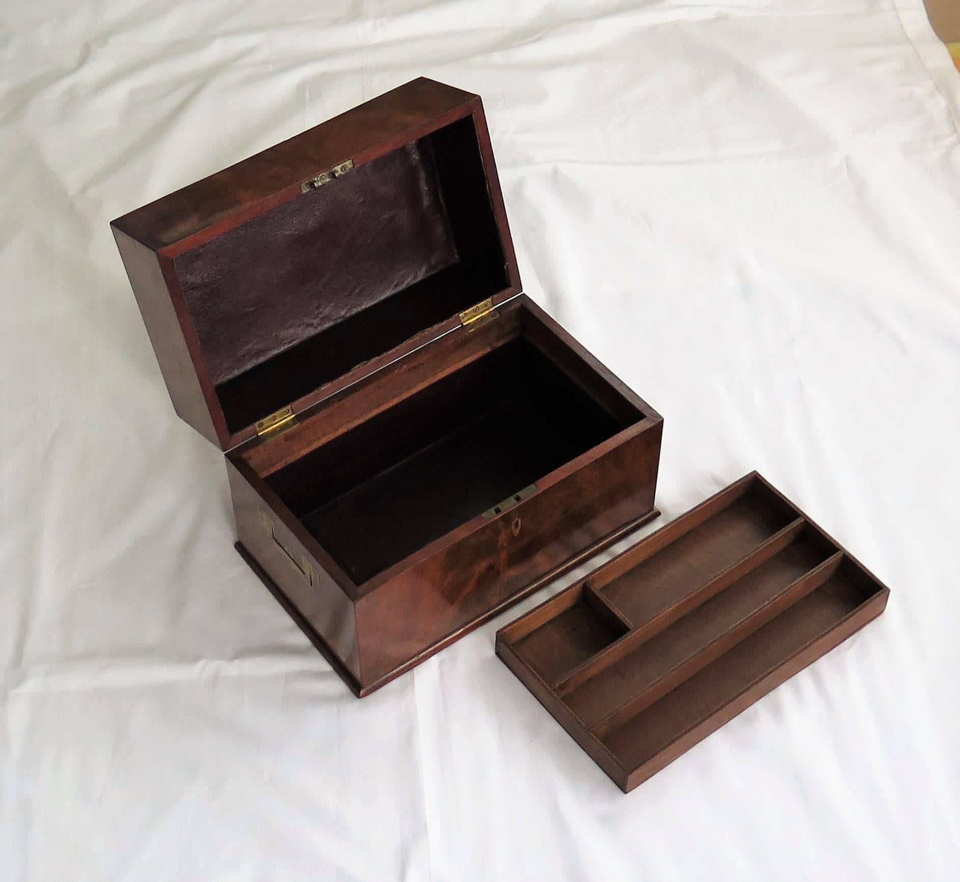 Fine Georgian Box, Flame Mahogany, Military Brass Side Handles, circa 1790 1