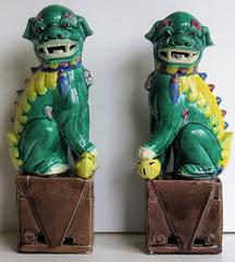 Pair of Chinese Foo Dogs, Porcelain, Hand Enamelled, circa 1920