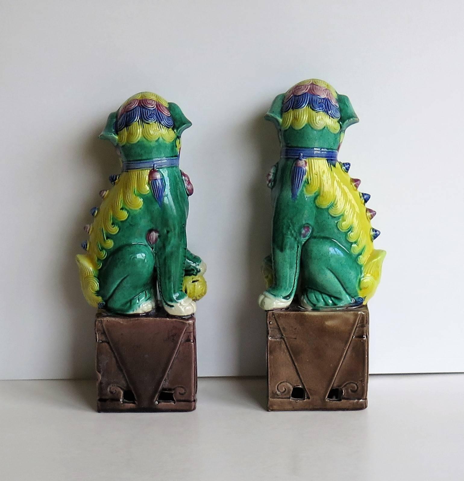 Hand-Painted Pair of Chinese Foo Dogs, Porcelain, Hand Enamelled, circa 1920