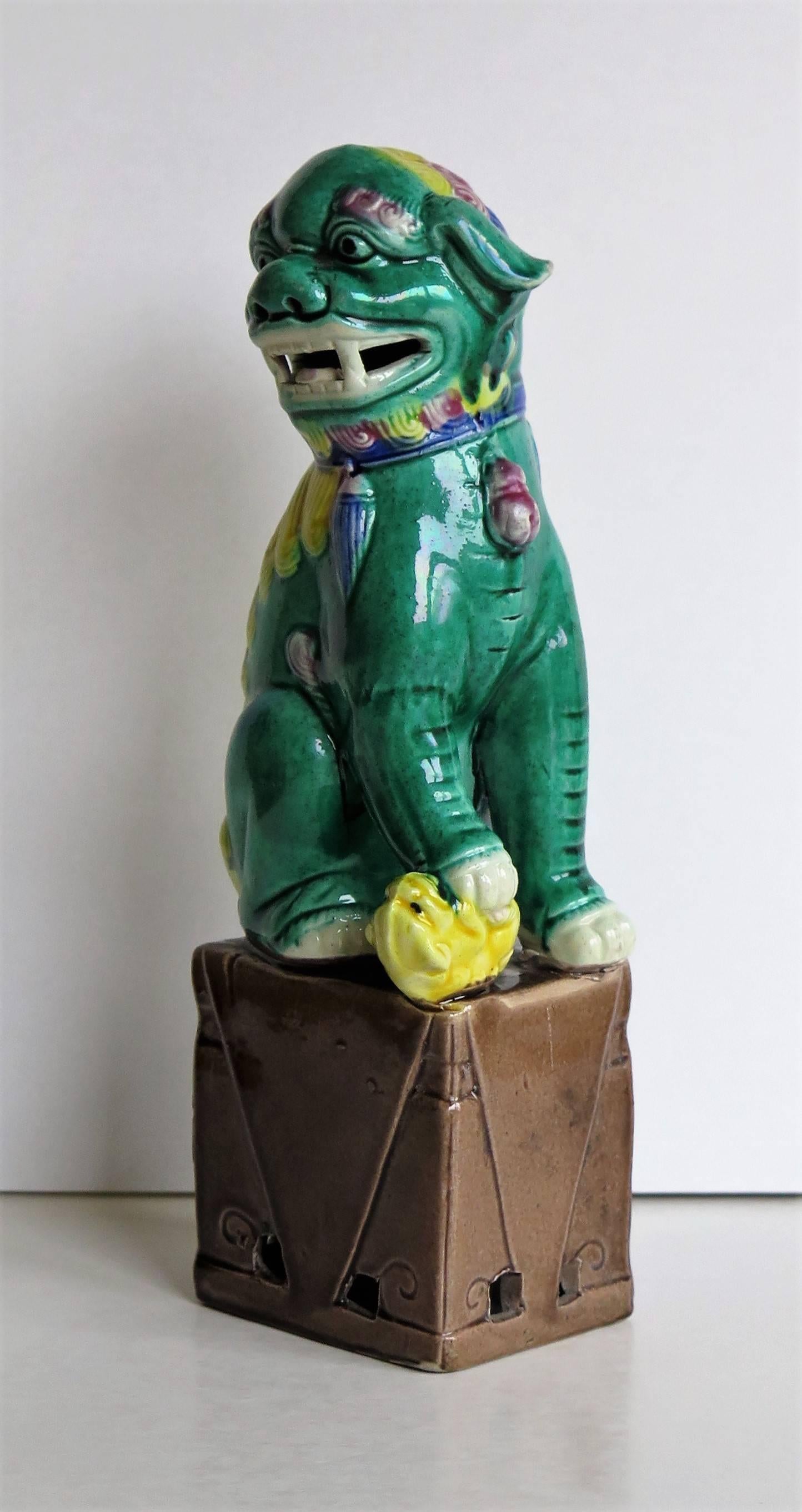20th Century Pair of Chinese Foo Dogs, Porcelain, Hand Enamelled, circa 1920
