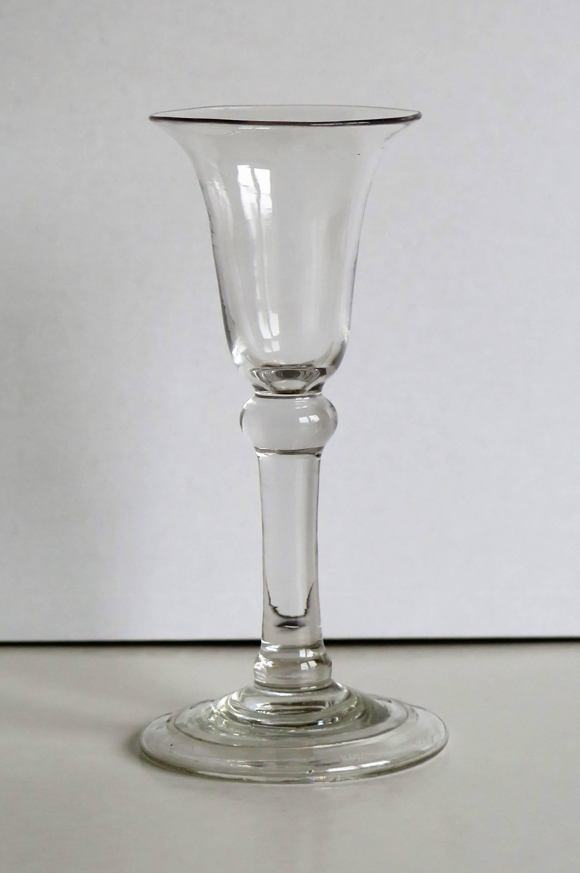 Hand-Crafted George 11nd Balustroid Wine Drinking Glass Bell Bowl Knopped Stem, Circa 1740 For Sale