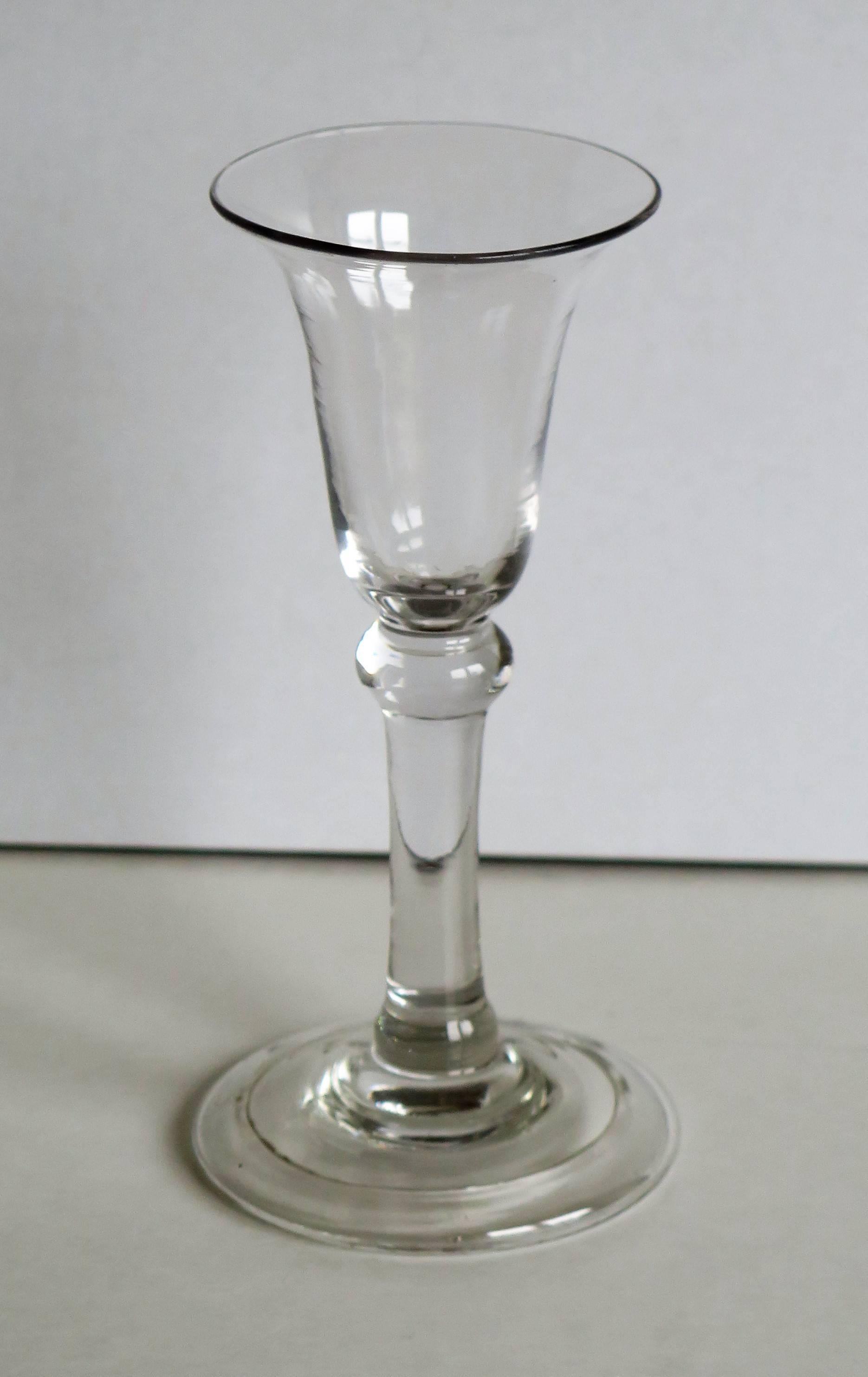 George 11nd Balustroid Wine Drinking Glass Bell Bowl Knopped Stem, Circa 1740 In Good Condition For Sale In Lincoln, Lincolnshire
