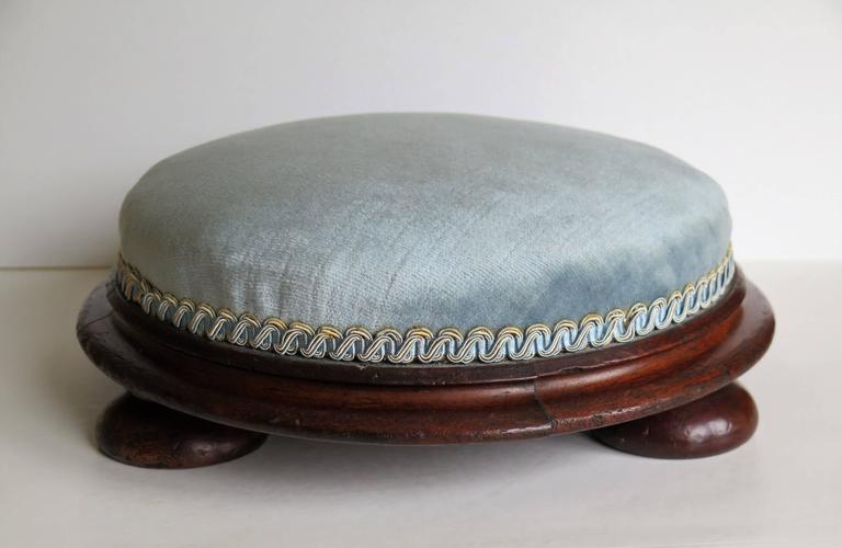 MidVictorian Footstool, Mahogany, Bun Feet, Duck Egg Blue Cover, circa 1850 at 1stDibs duck