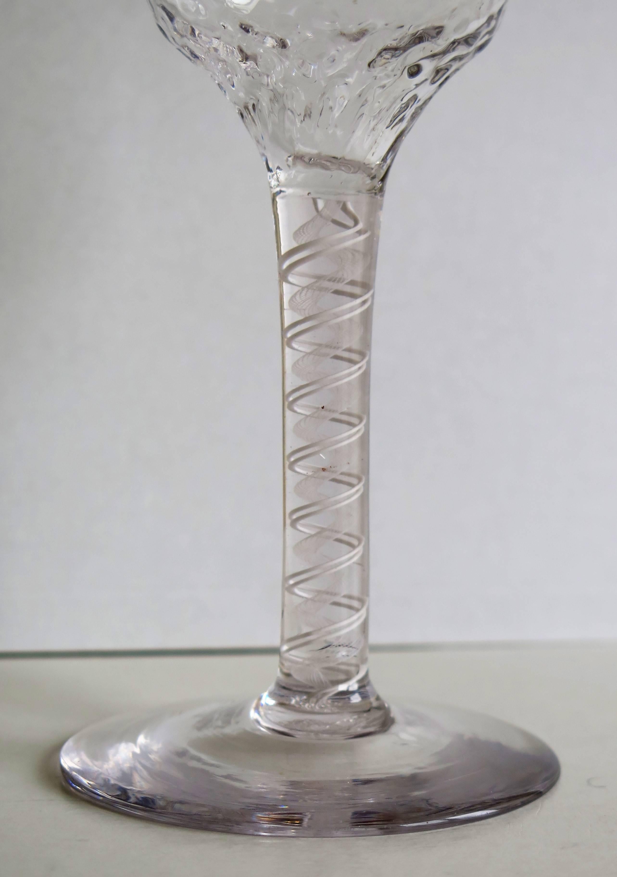 George III 18th Century English Cotton Twist Wine Drinking Glass with Rare Hammered Bowl   