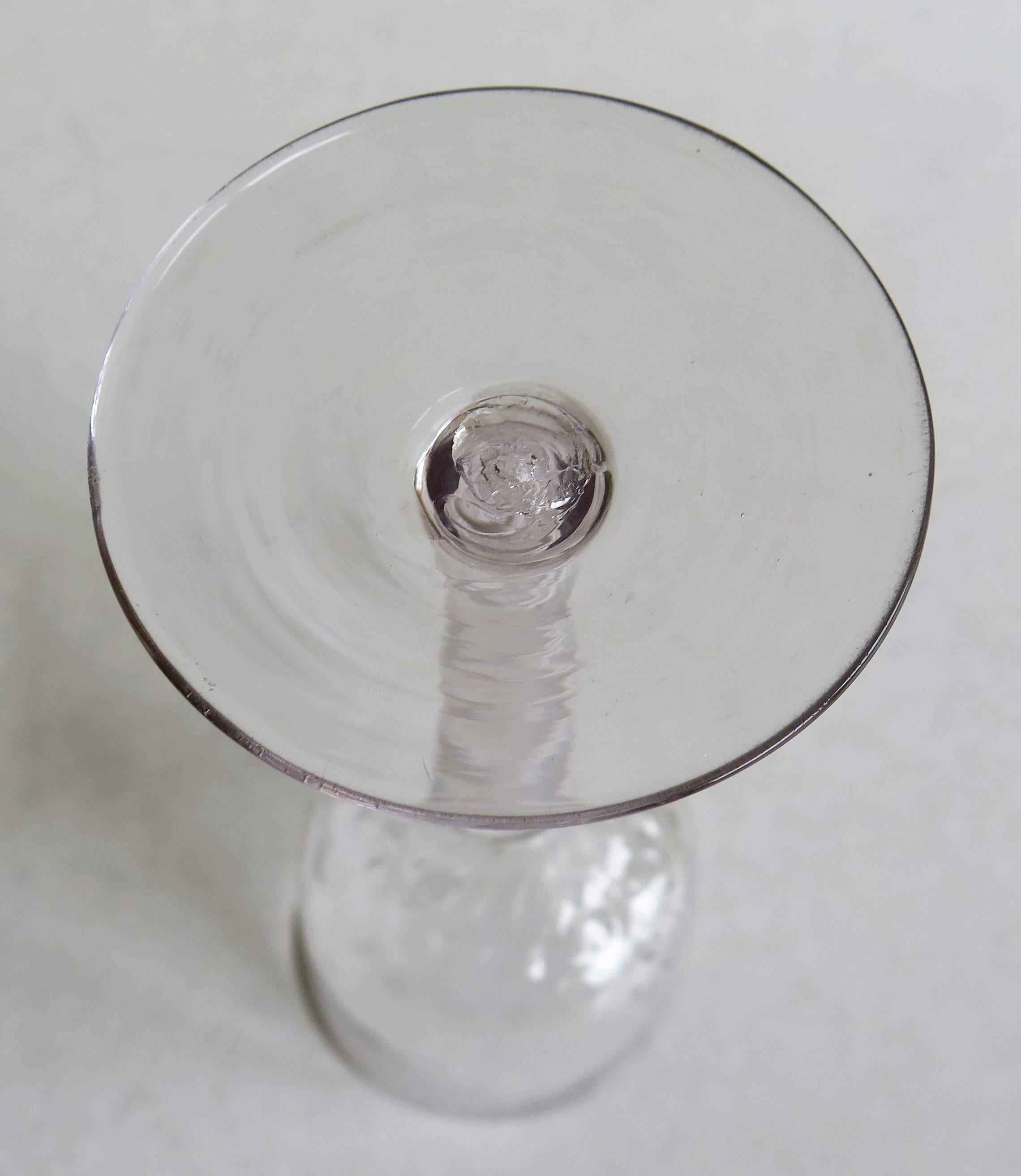 18th Century English Cotton Twist Wine Drinking Glass with Rare Hammered Bowl    4
