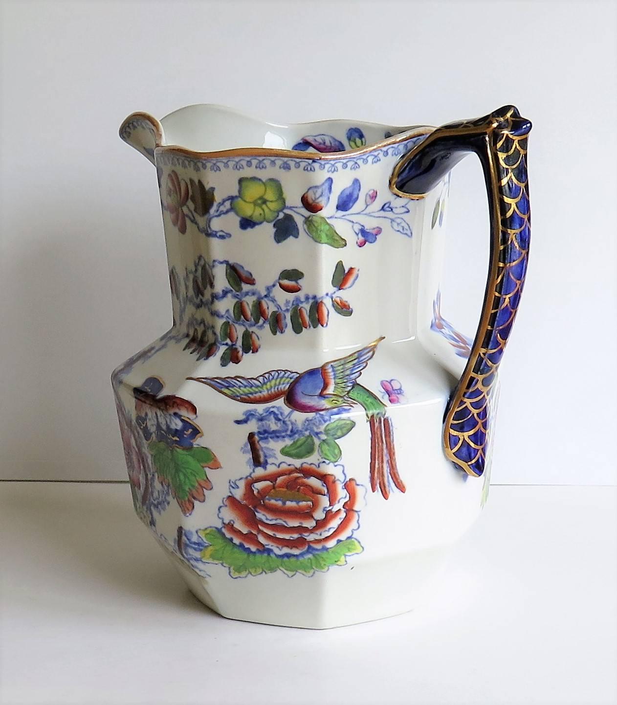 Chinoiserie Large Mason's Ironstone Jug or Pitcher in Flying Bird Pattern, late 19th Century