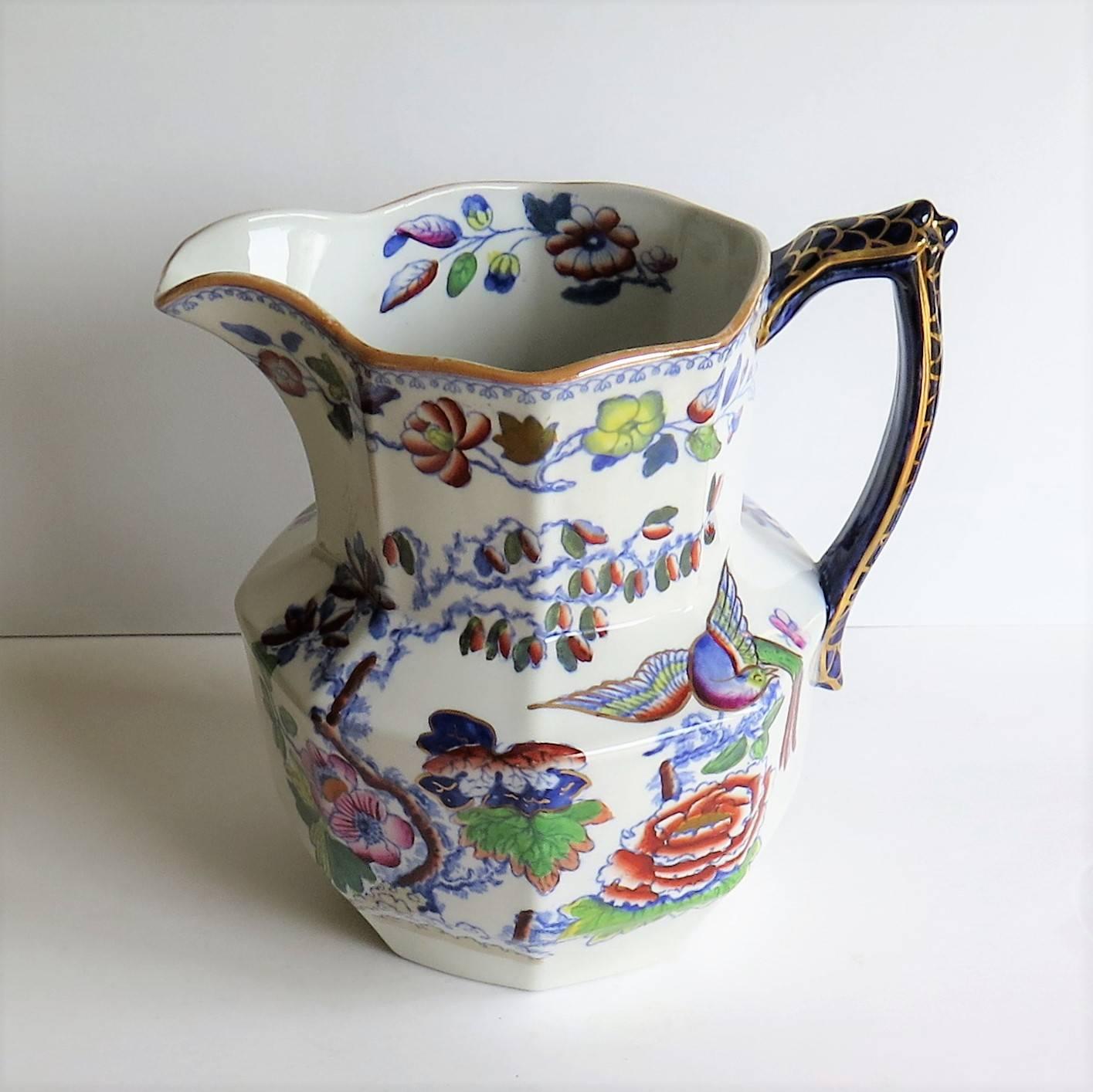 English Large Mason's Ironstone Jug or Pitcher in Flying Bird Pattern, late 19th Century