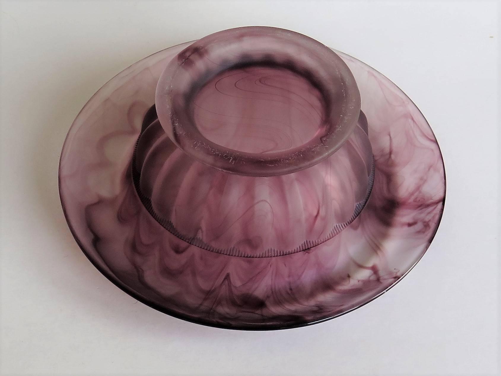 George Davidson Cloud Glass Bowl Purple Amethyst Art Deco, circa 1930s 1