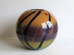 Murano Glass Globe Vase Spiral Design with Foil Label, Circa 1950s