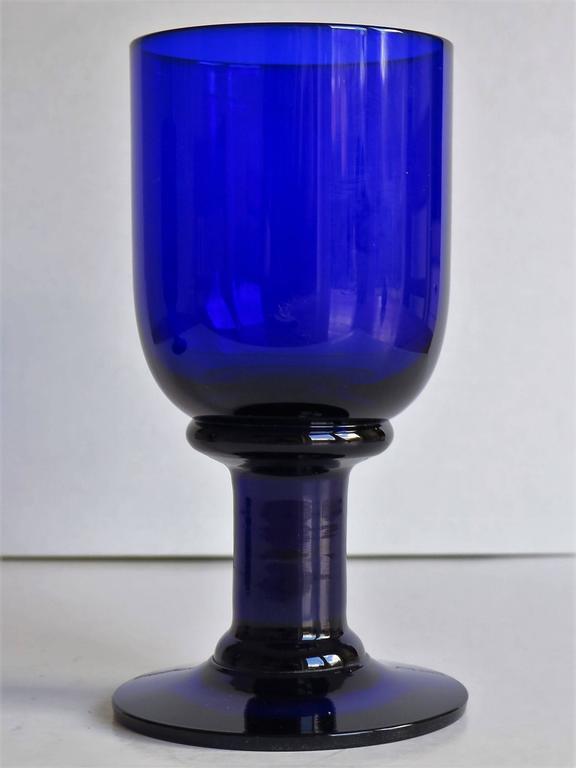 Pair of Wine Glasses or Drinking Goblets Bristol Blue Thick Stems