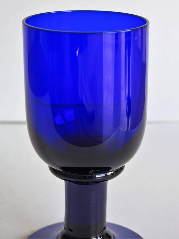 Pair of Wine Glasses or Drinking Goblets Bristol Blue Thick Stems