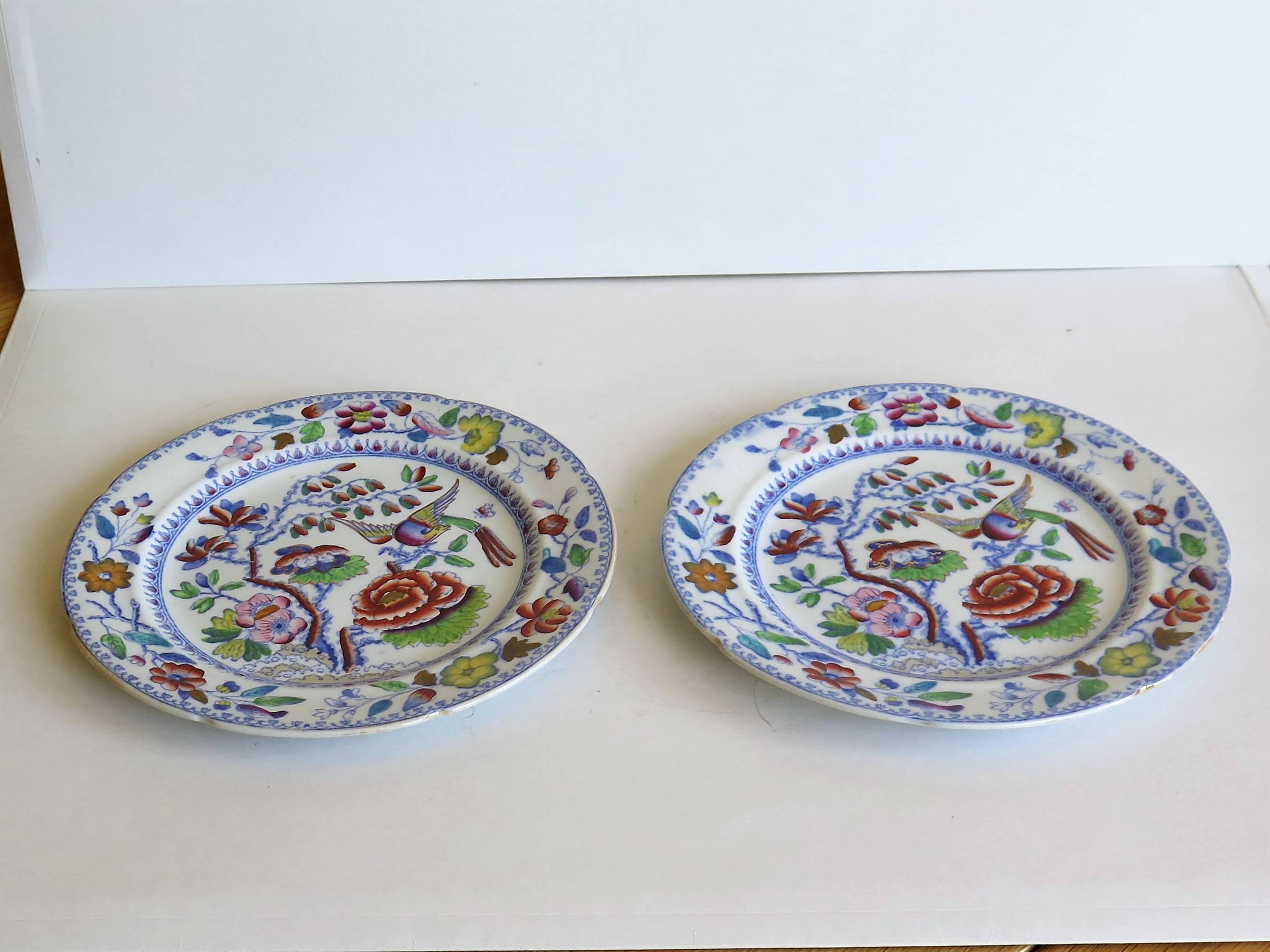 Pair of Mason's Ironstone Plates Flying Bird Chinoiserie Pattern, circa 1870 In Good Condition In Lincoln, Lincolnshire