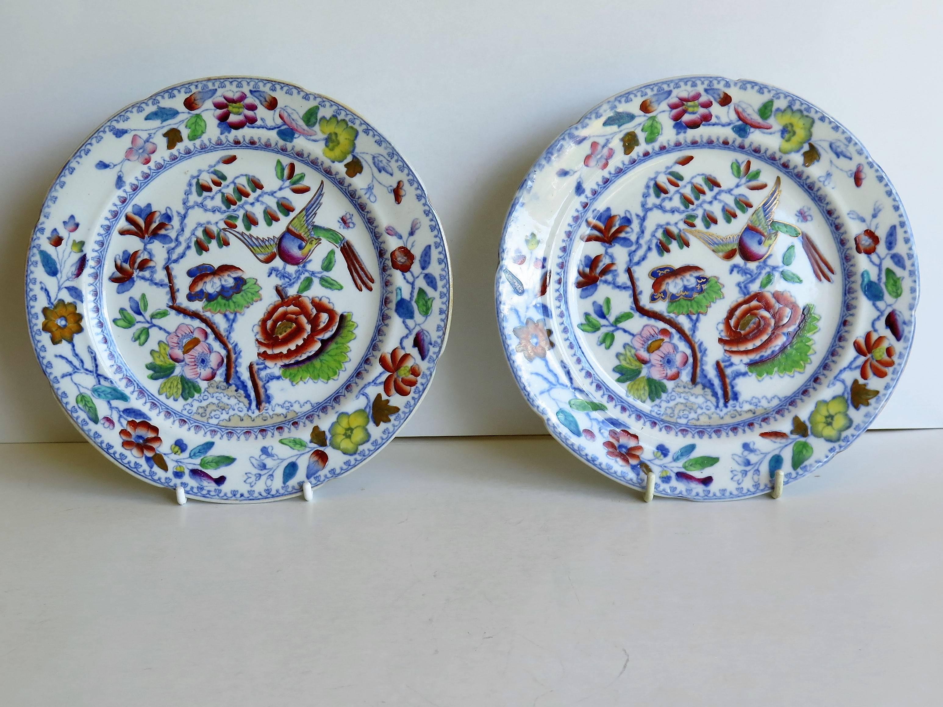 These are a very decorative pair of plates by Mason's Ironstone, England dating to the 19th Century, Circa 1870.

Each plate is circular in shape and is decorated in one of Mason's most vividly colored and sought after chinoiserie patterns. The