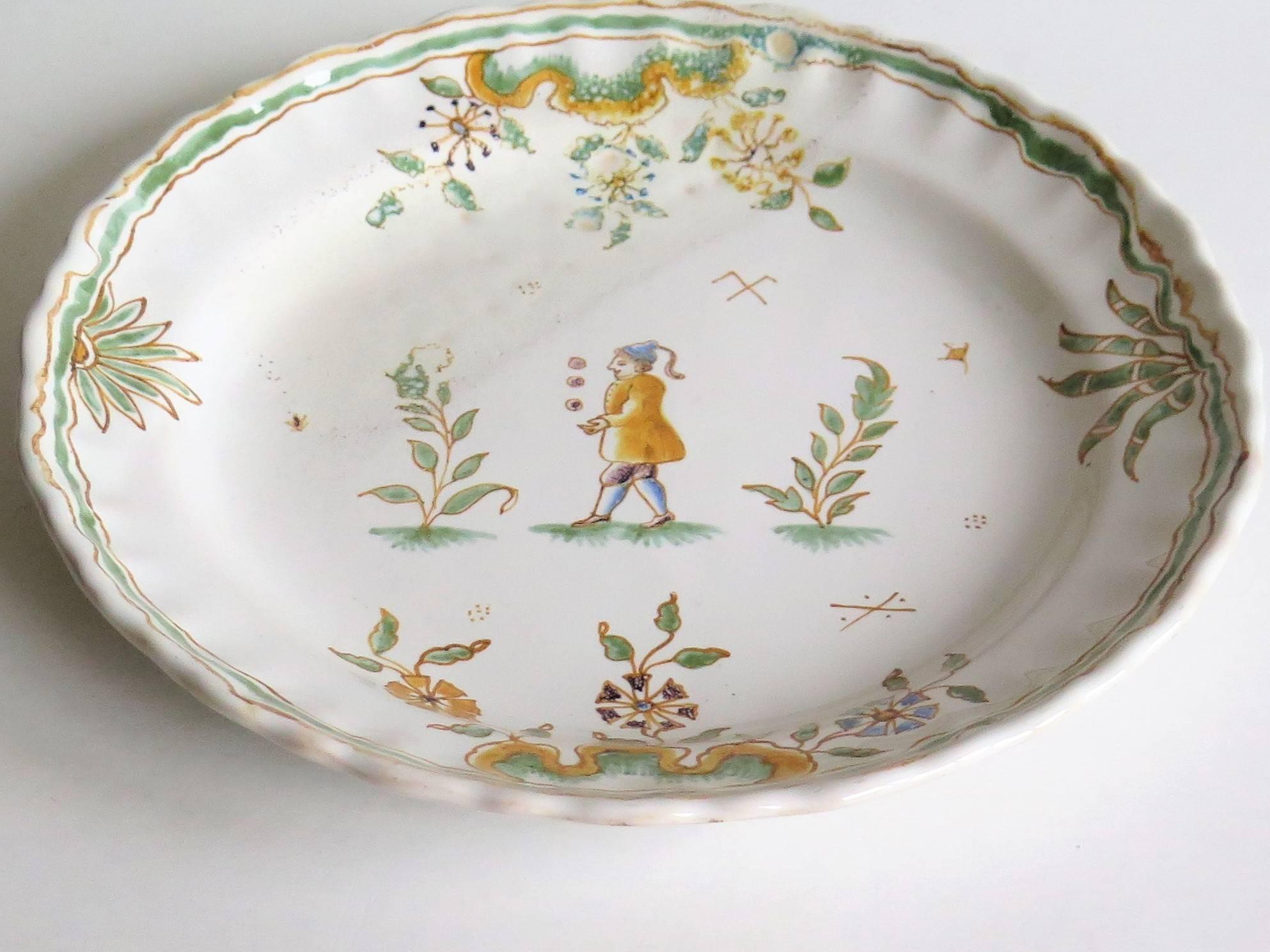 Late 18th Century, Faience Dish or Plate, Hand-Painted Juggler, circa 1790 1