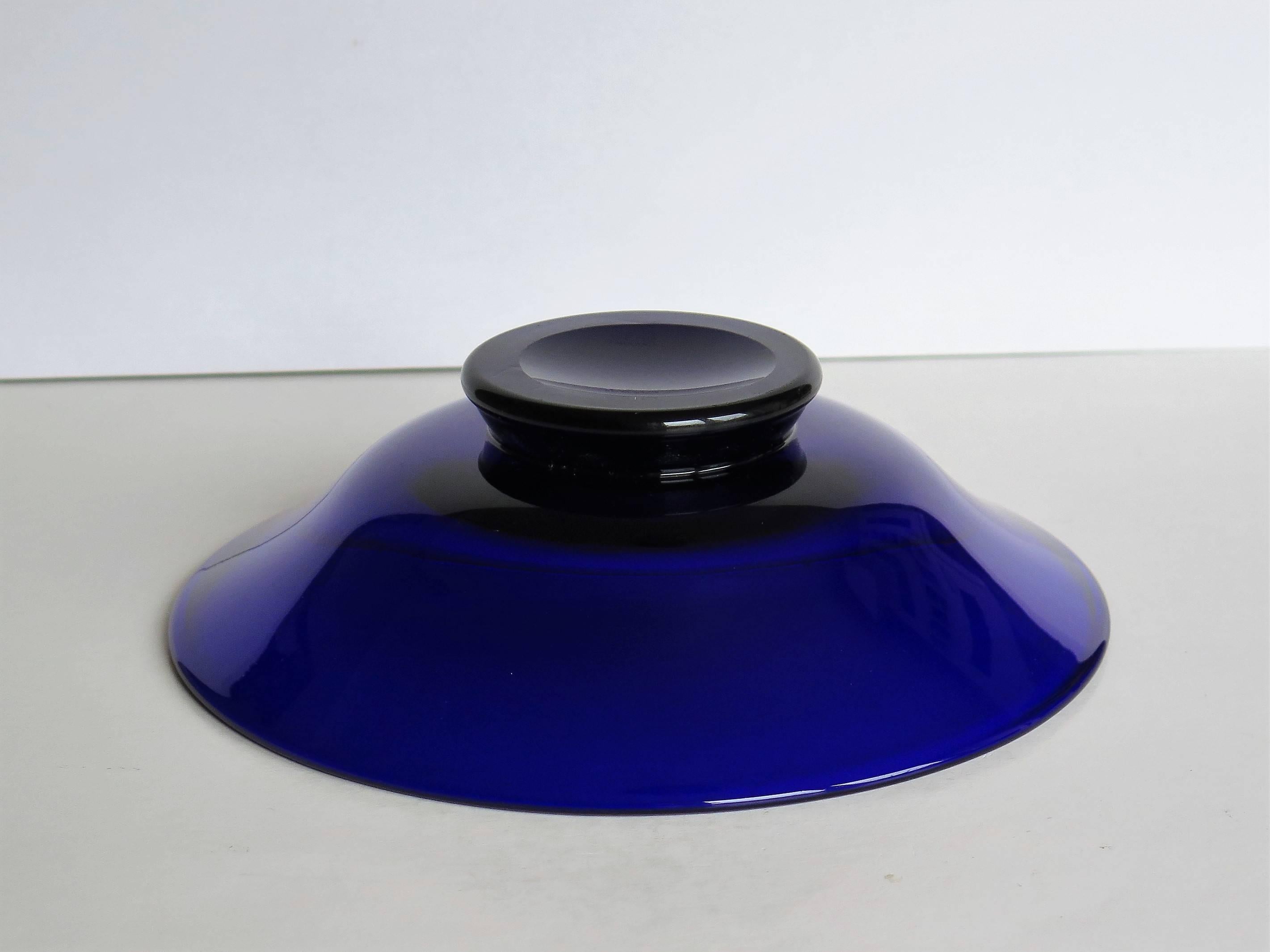 English Thomas Webb, Bristol Blue Glass Bowl, Etched Makers Mark to Base, circa 1970
