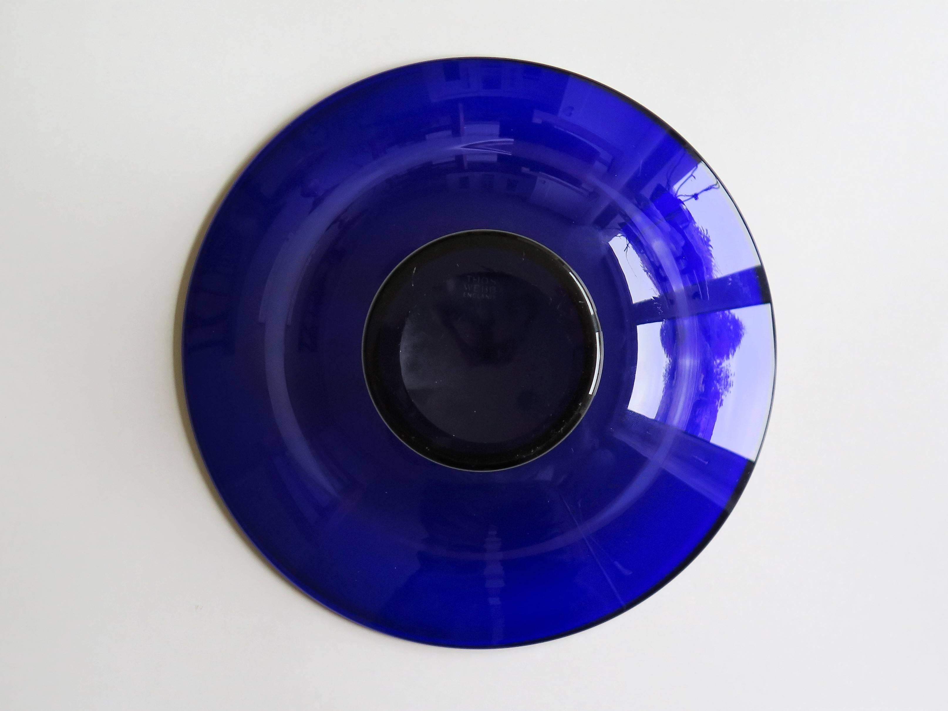 Mid-Century Modern Thomas Webb, Bristol Blue Glass Bowl, Etched Makers Mark to Base, circa 1970
