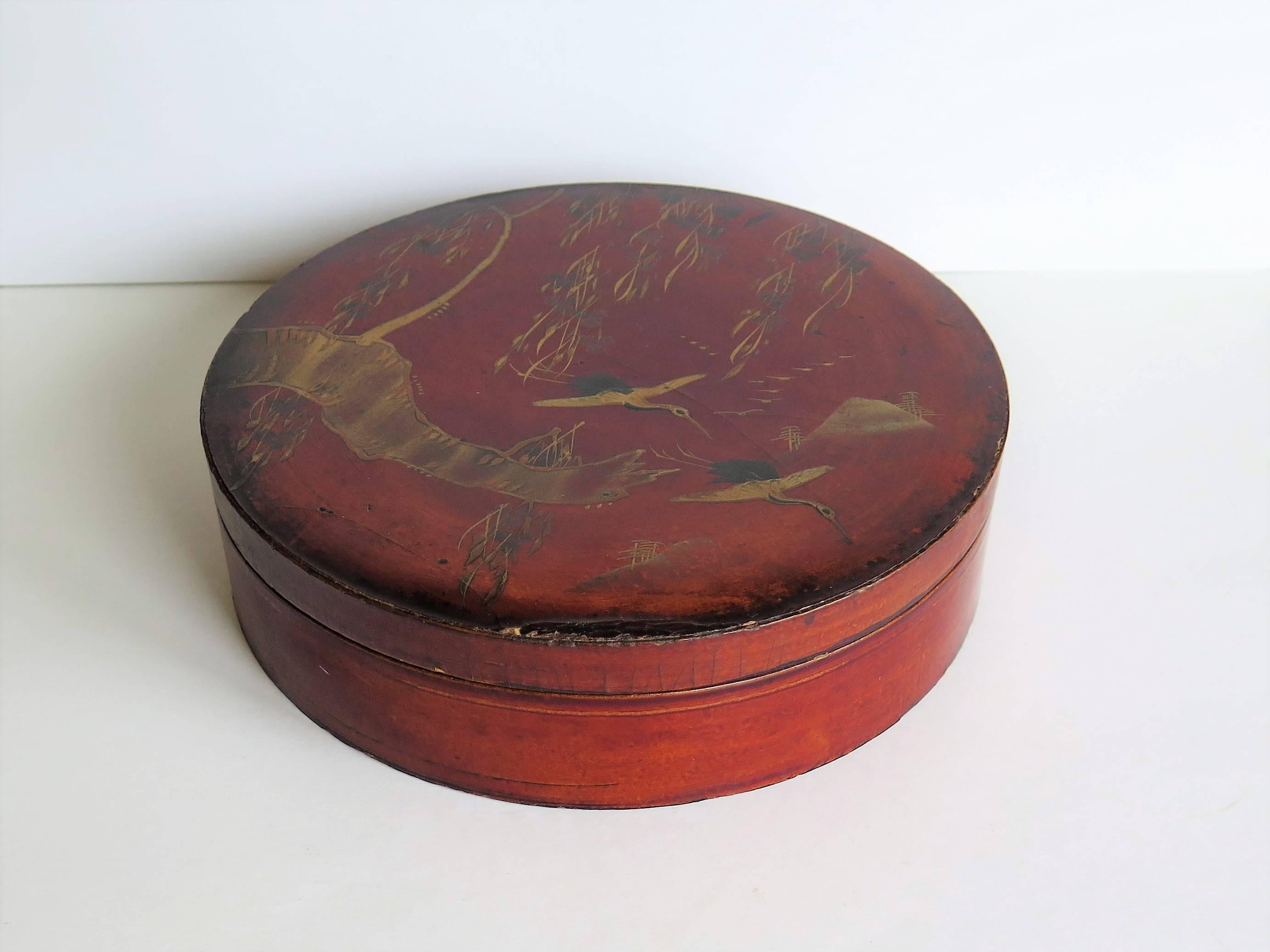 Meiji 19th Century Papier Mâché, Lidded Box, Hand-Painted and Lacquered, Japanese