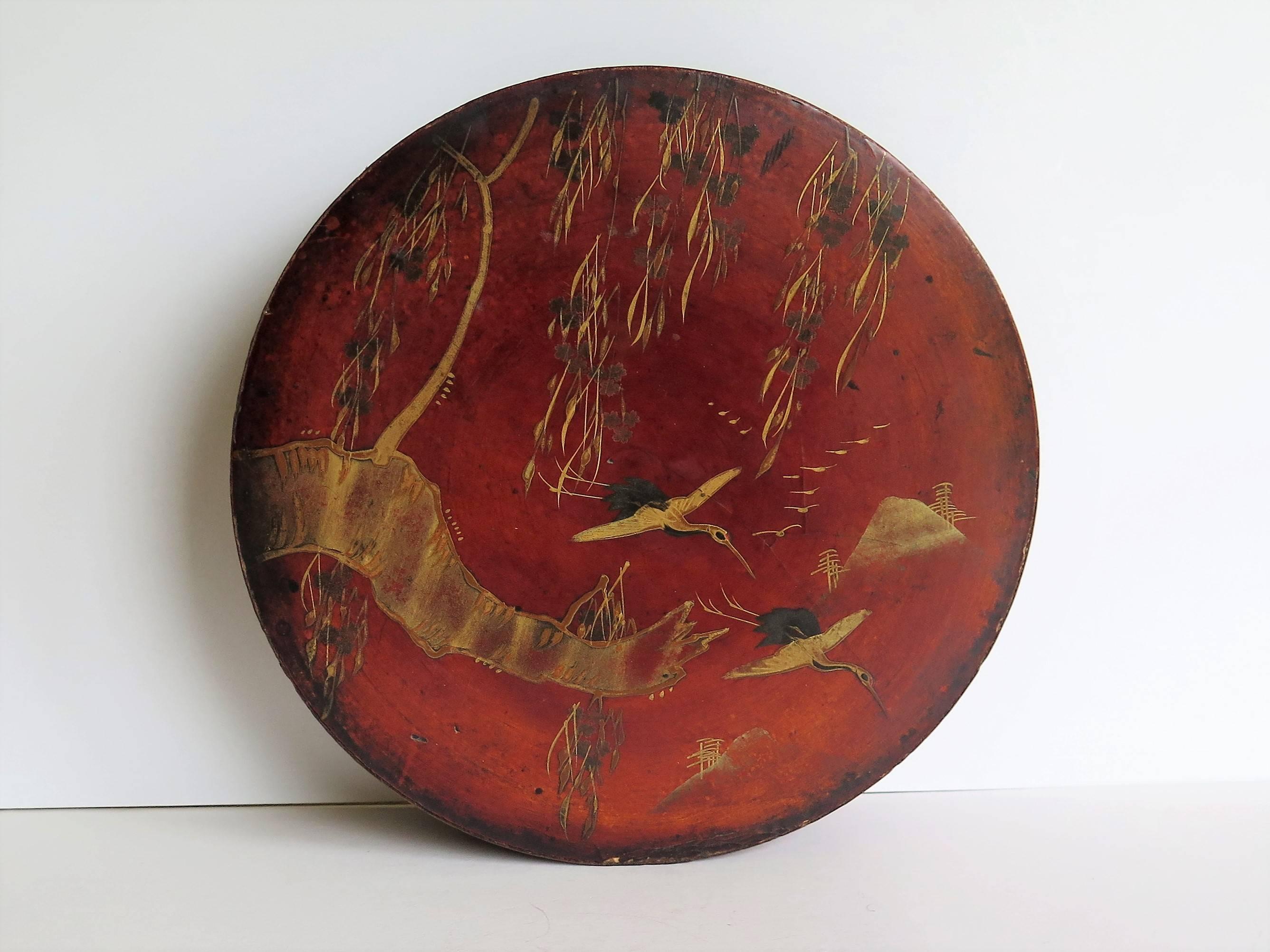 Paper 19th Century Papier Mâché, Lidded Box, Hand-Painted and Lacquered, Japanese