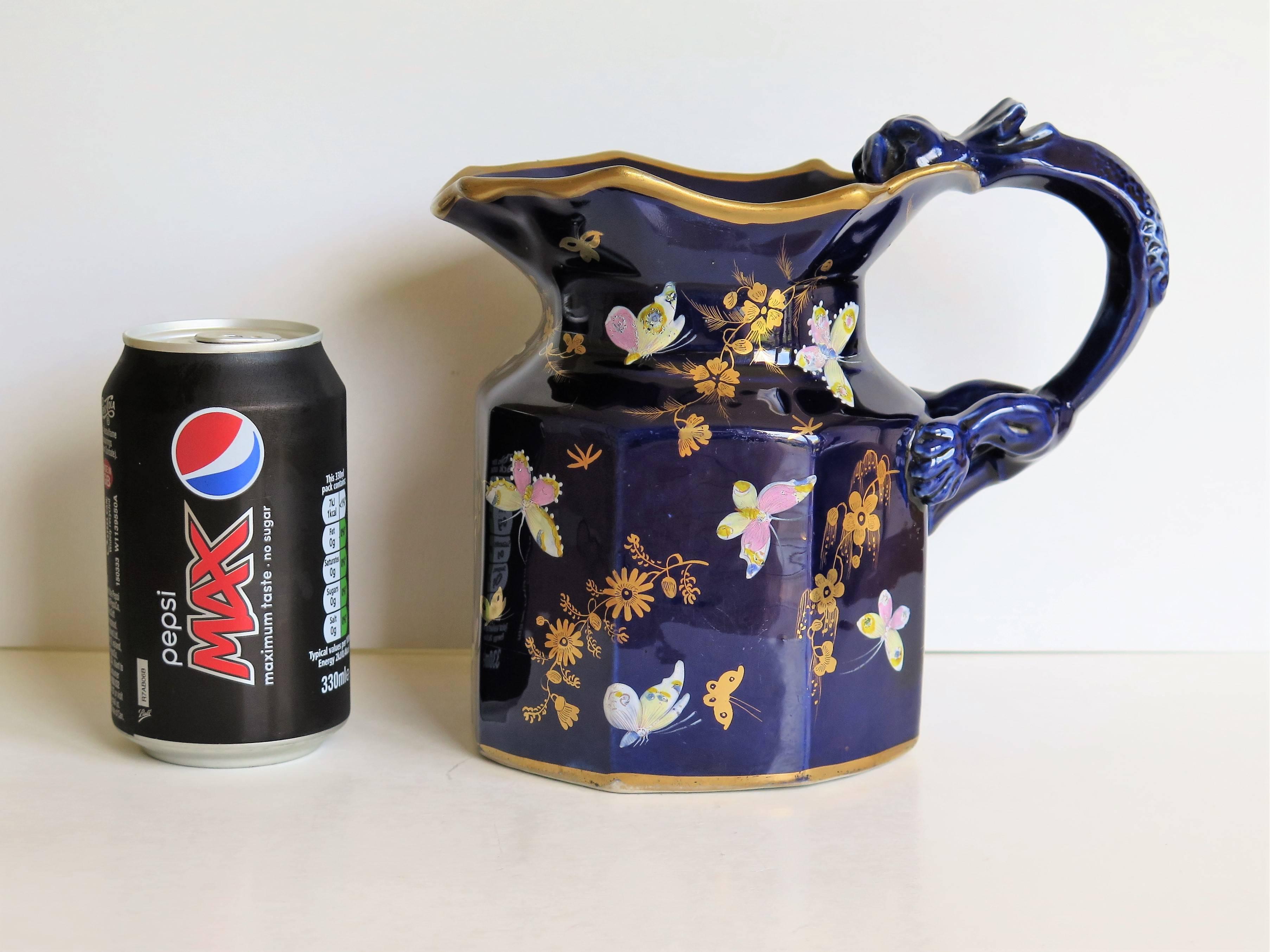 Early Mason's Jug or Pitcher, Ironstone, Hand-Painted Butterflies, circa 1825 3