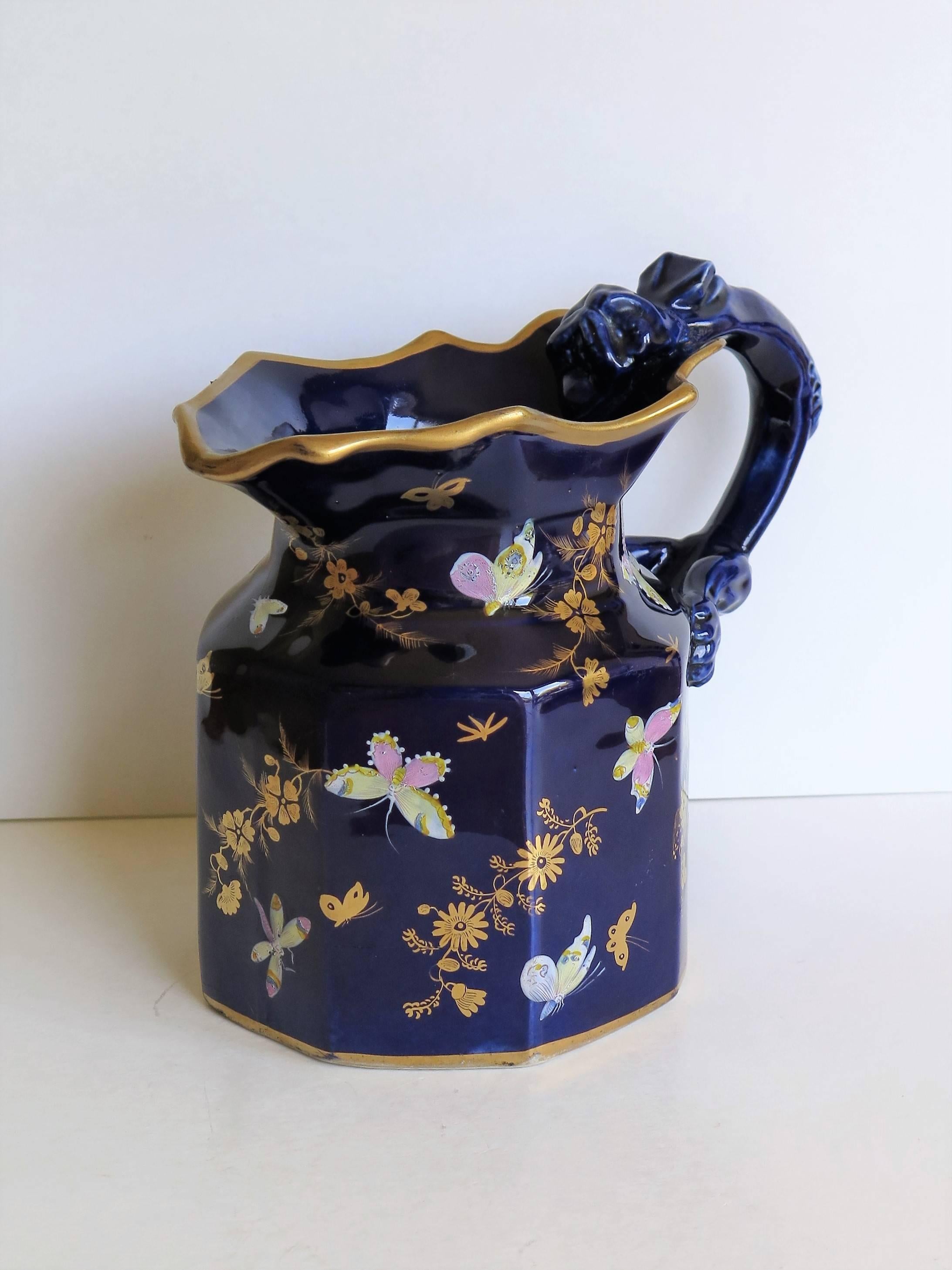 Early Mason's Jug or Pitcher, Ironstone, Hand-Painted Butterflies, circa 1825 In Excellent Condition In Lincoln, Lincolnshire