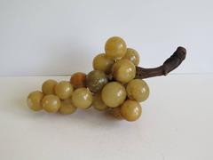 Alabaster Stone Grape Cluster Table Decoration Wood Stem, Italian Circa 1920