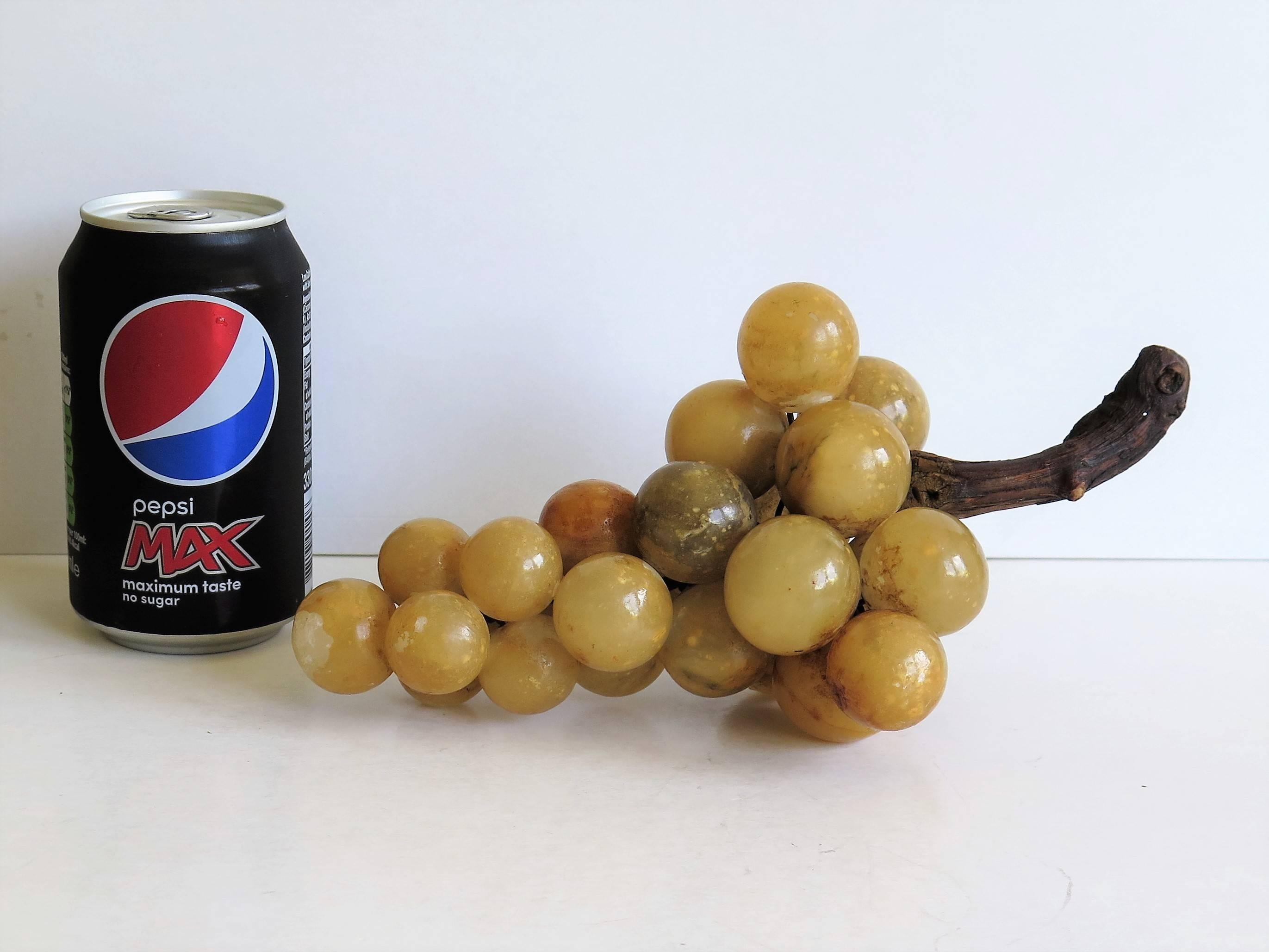 Alabaster Stone Grape Cluster Table Decoration Wood Stem, Italian Circa 1920 1
