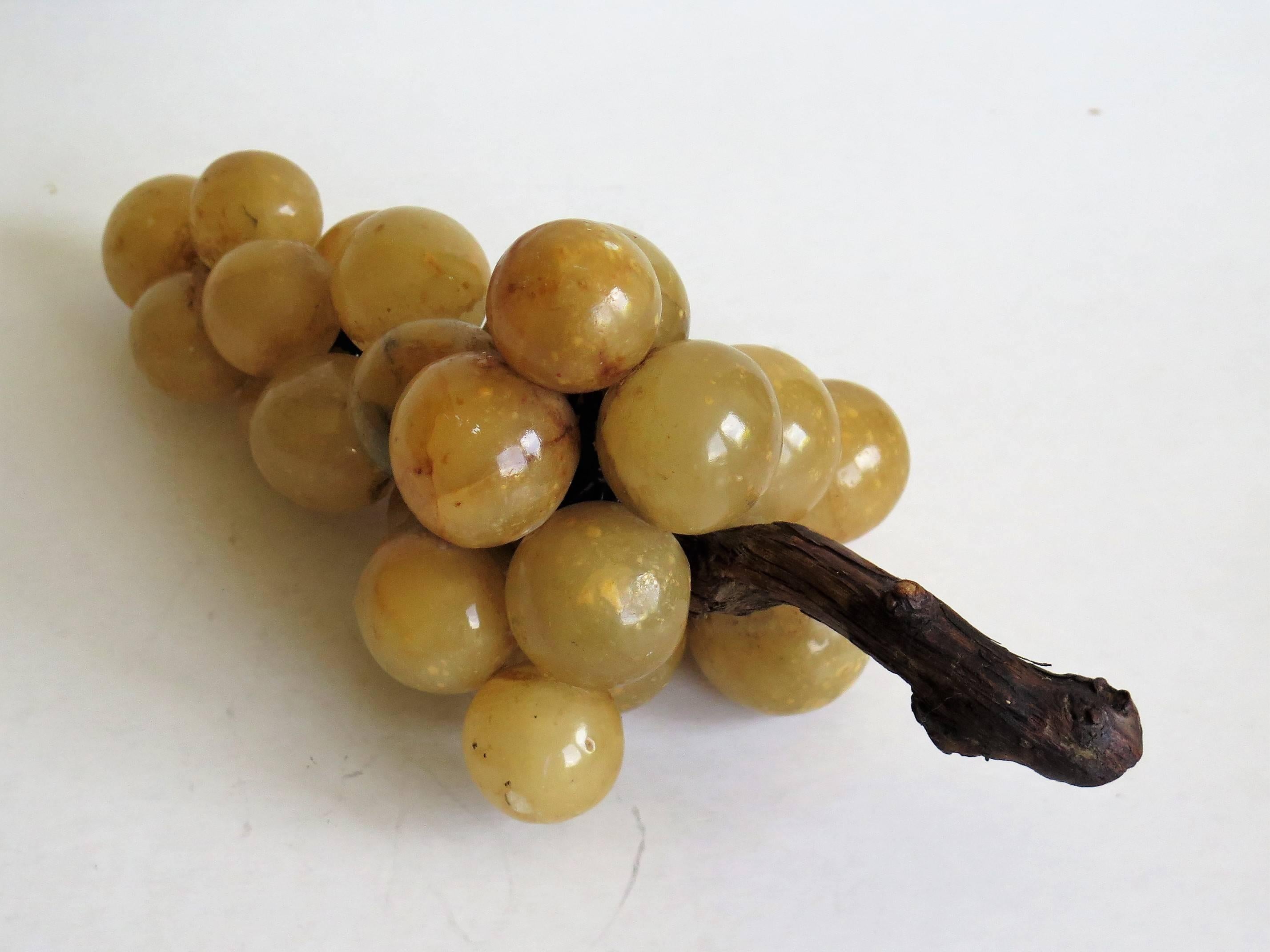 Alabaster Stone Grape Cluster Table Decoration Wood Stem, Italian Circa 1920 In Good Condition In Lincoln, Lincolnshire