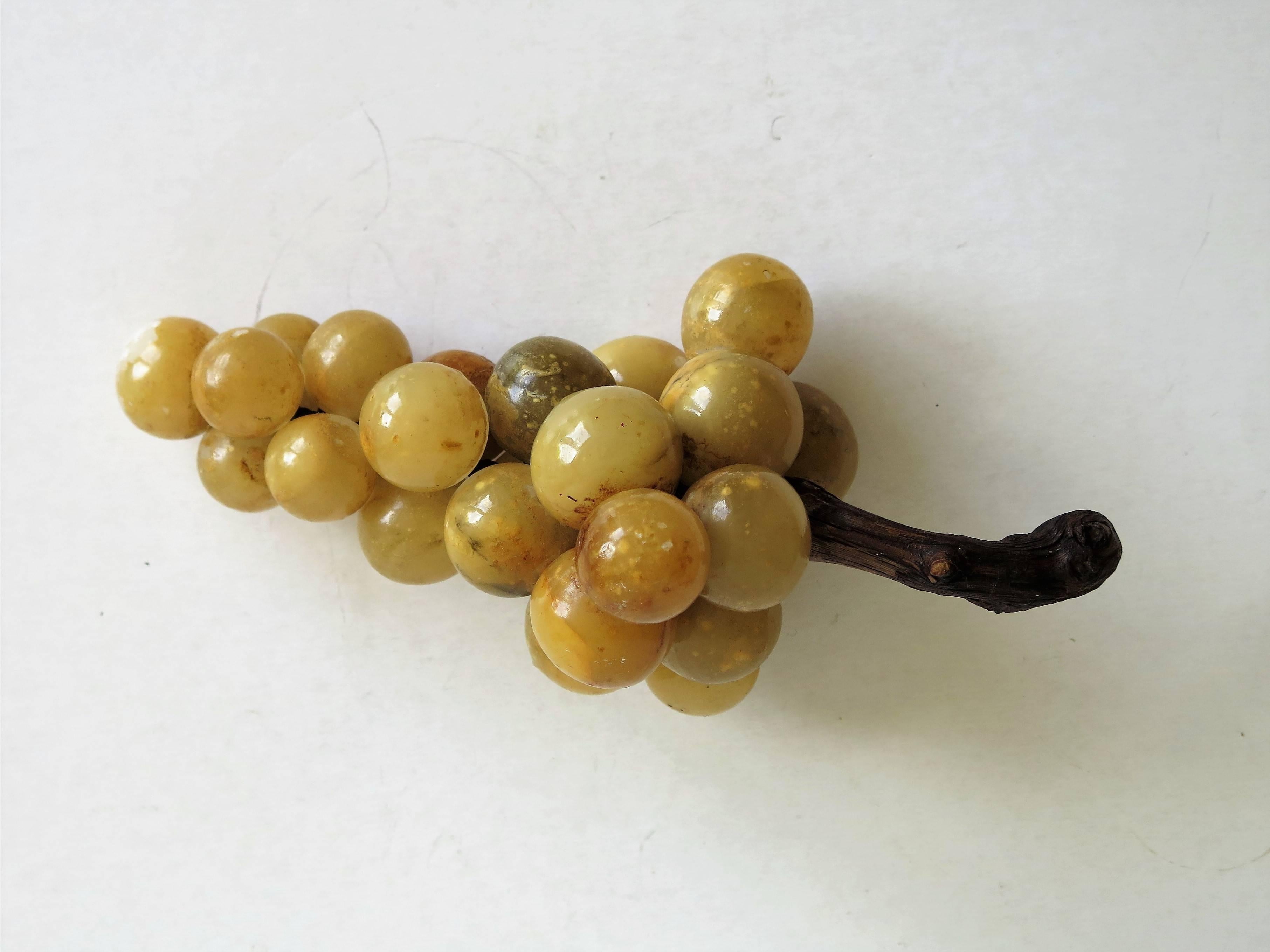 20th Century Alabaster Stone Grape Cluster Table Decoration Wood Stem, Italian Circa 1920