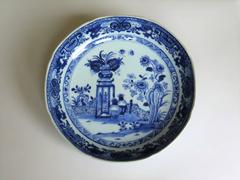 18th Century, Chinese Blue and White, Deep Plate or Dish, Richly Painted