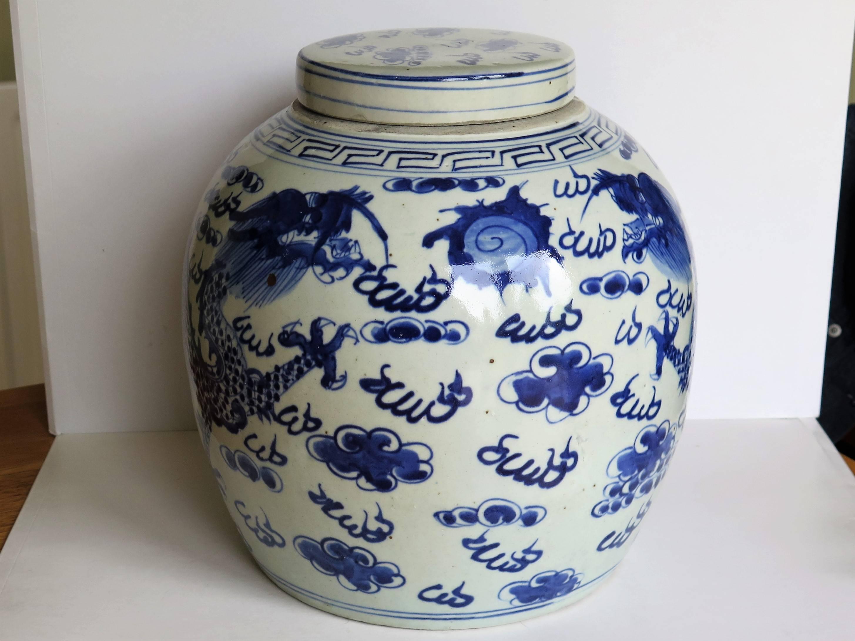 blue and white dragon jar