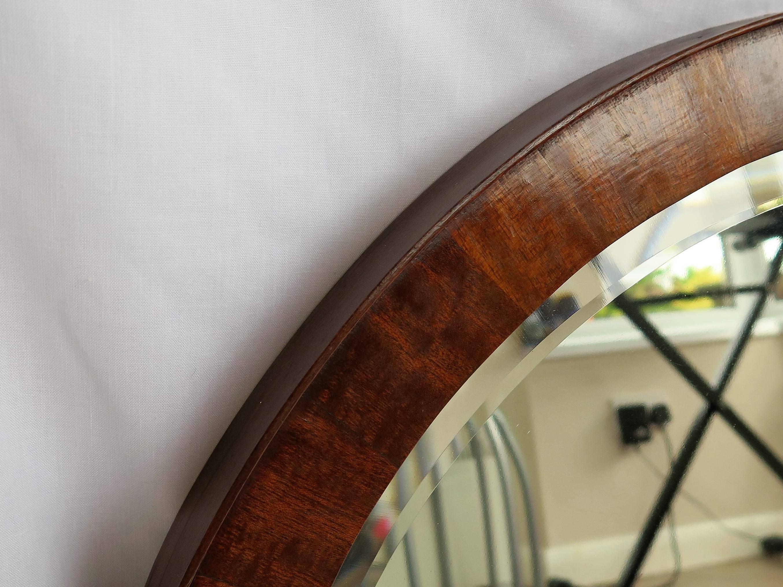 19th Century English Round Wall Mirror Cross Banded Mahogany Frame Bevel Glass 2