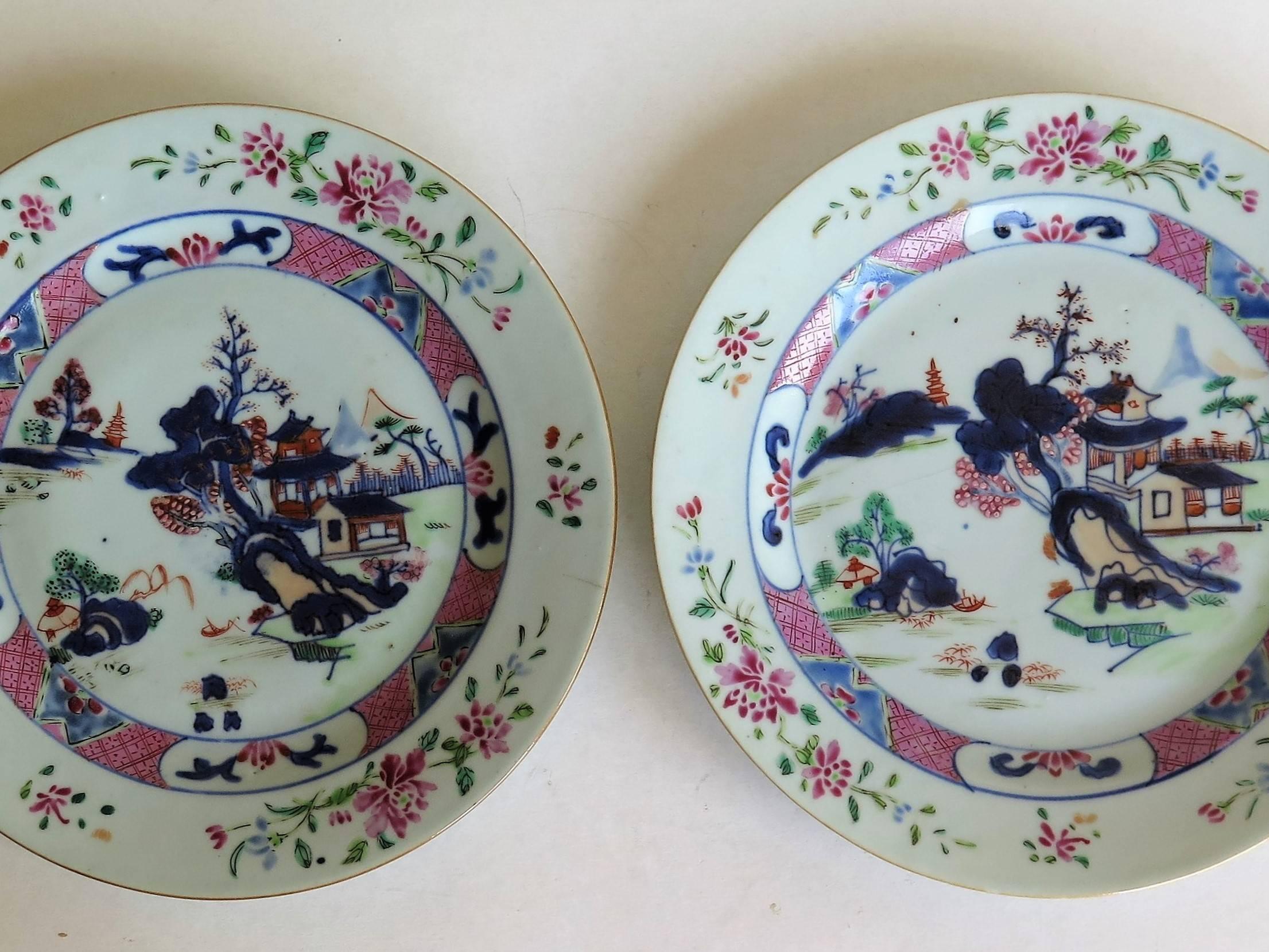 18th Century PAIR Chinese 18thC Plates porcelain Famile Rose, Qing Qianlong Circa 1760